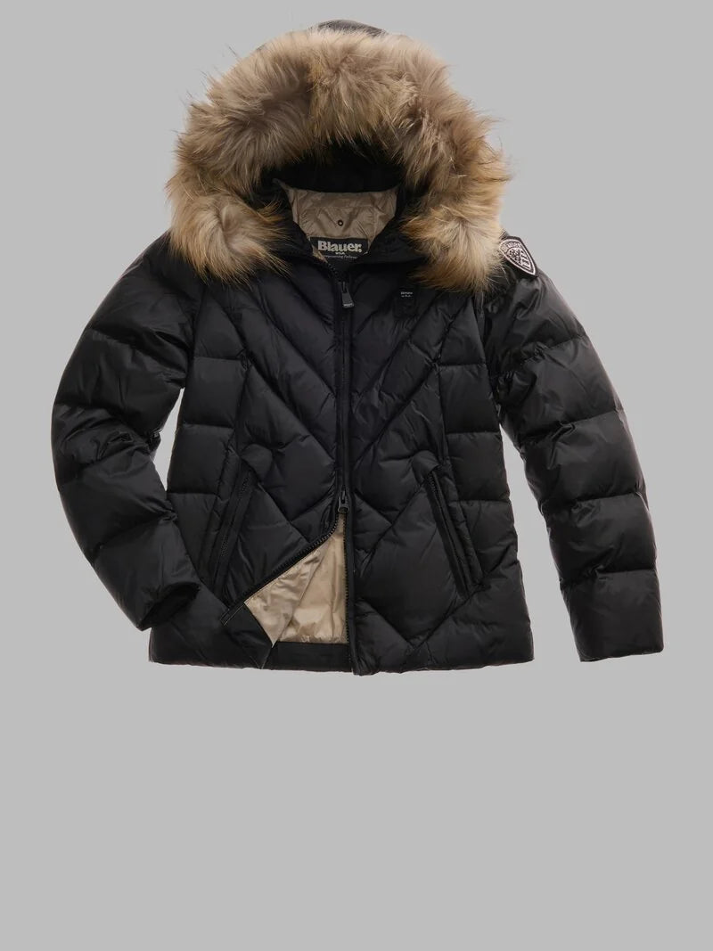 PIUMINO BLAUER ALICIA 3QUARTI IMB. PIUMA CON PELO TRAMA SLIM