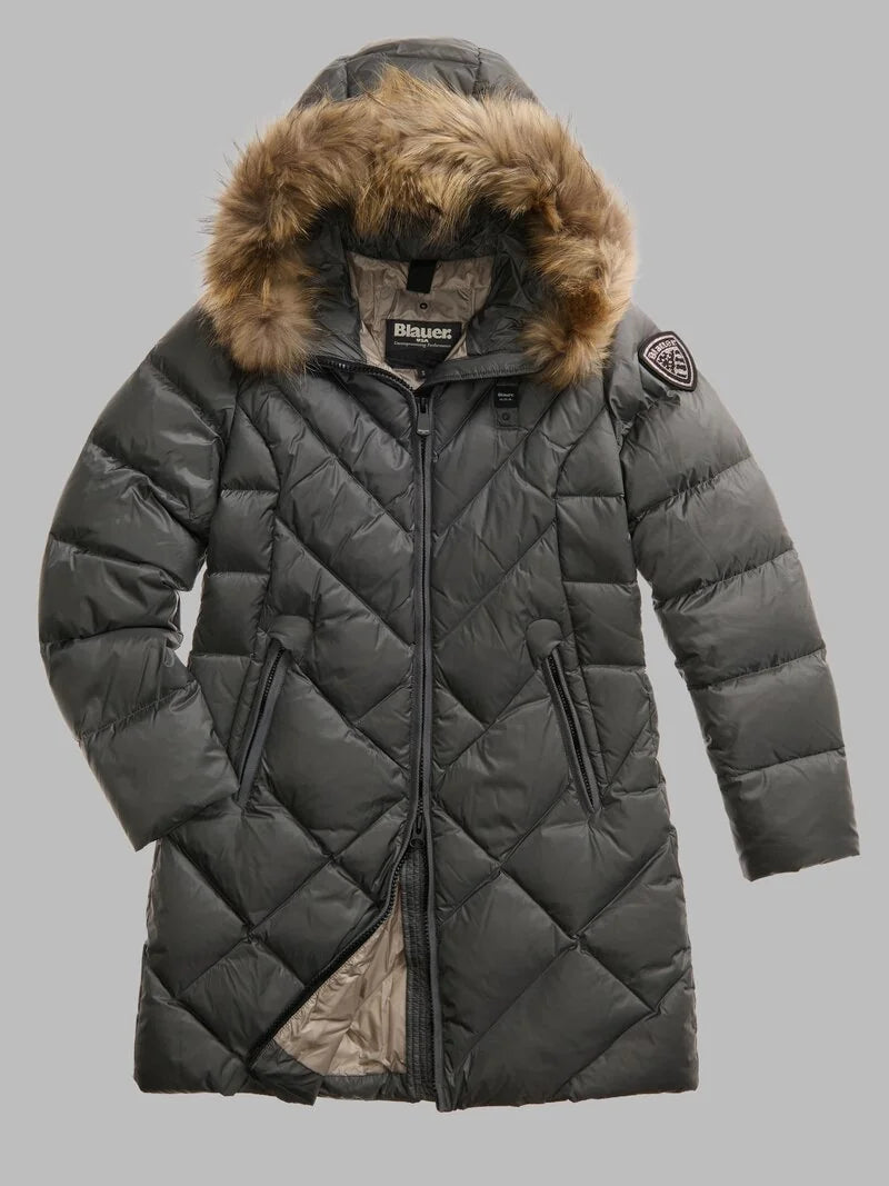 PIUMINO LUNGO BLAUER ALTHEA IMB. PIUMA CON PELO TRAMA SLIM