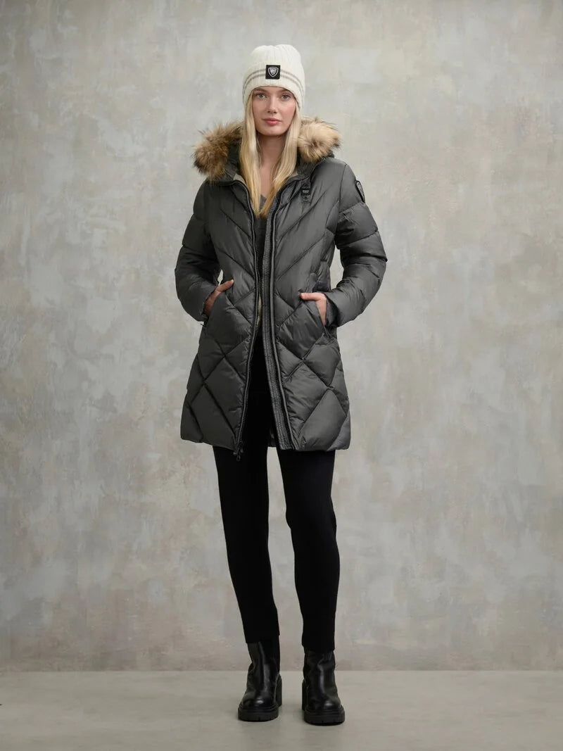 PIUMINO LUNGO BLAUER ALTHEA IMB. PIUMA CON PELO TRAMA SLIM