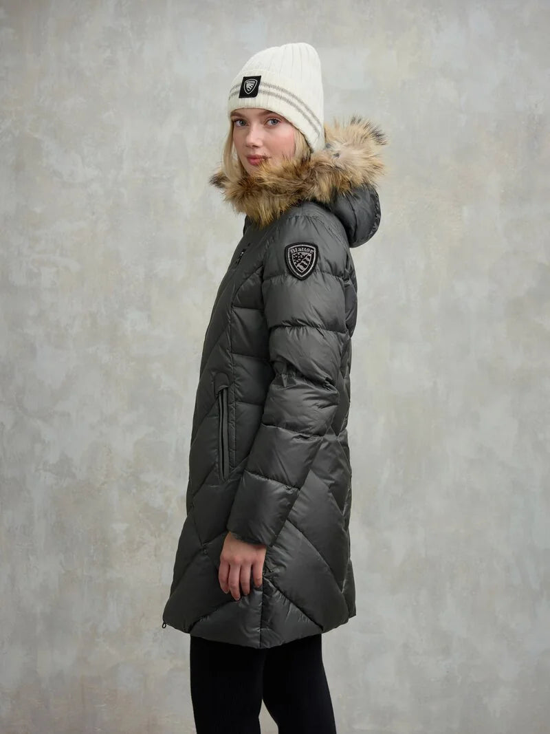 PIUMINO LUNGO BLAUER ALTHEA IMB. PIUMA CON PELO TRAMA SLIM