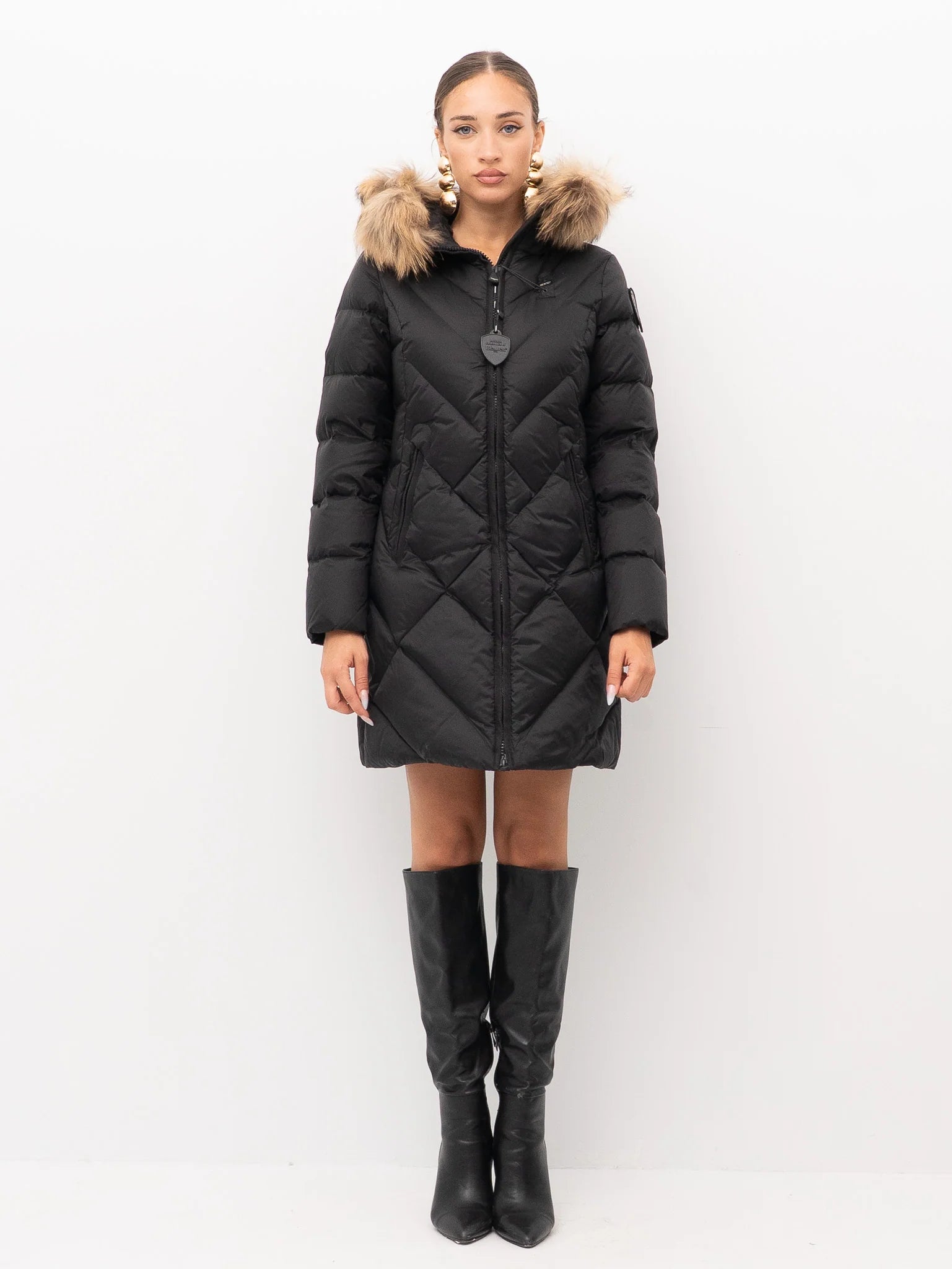 PIUMINO LUNGO BLAUER ALTHEA IMB. PIUMA CON PELO TRAMA SLIM