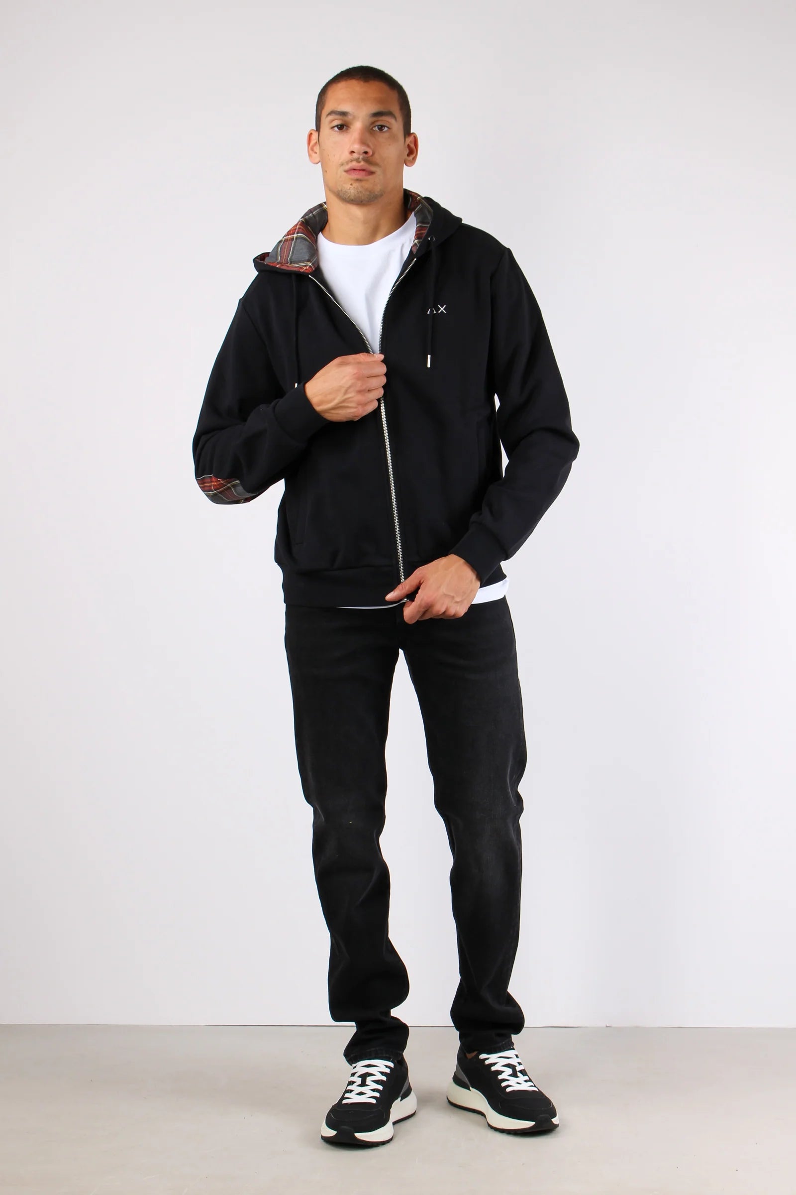 FELPA SUN68 ZIP CONTRAST FABRIC BASIC FLEECE