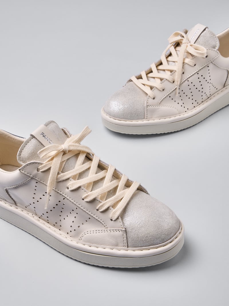 SCARPE PANCHIC P01 LACE-UP LEATHER LUREX SUEDE IVORY SILVER