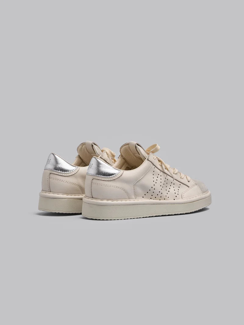 SCARPE PANCHIC P01 LACE-UP LEATHER LUREX SUEDE IVORY SILVER