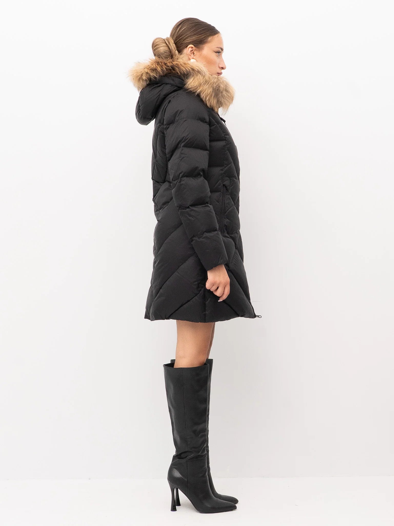 PIUMINO LUNGO BLAUER ALTHEA IMB. PIUMA CON PELO TRAMA SLIM