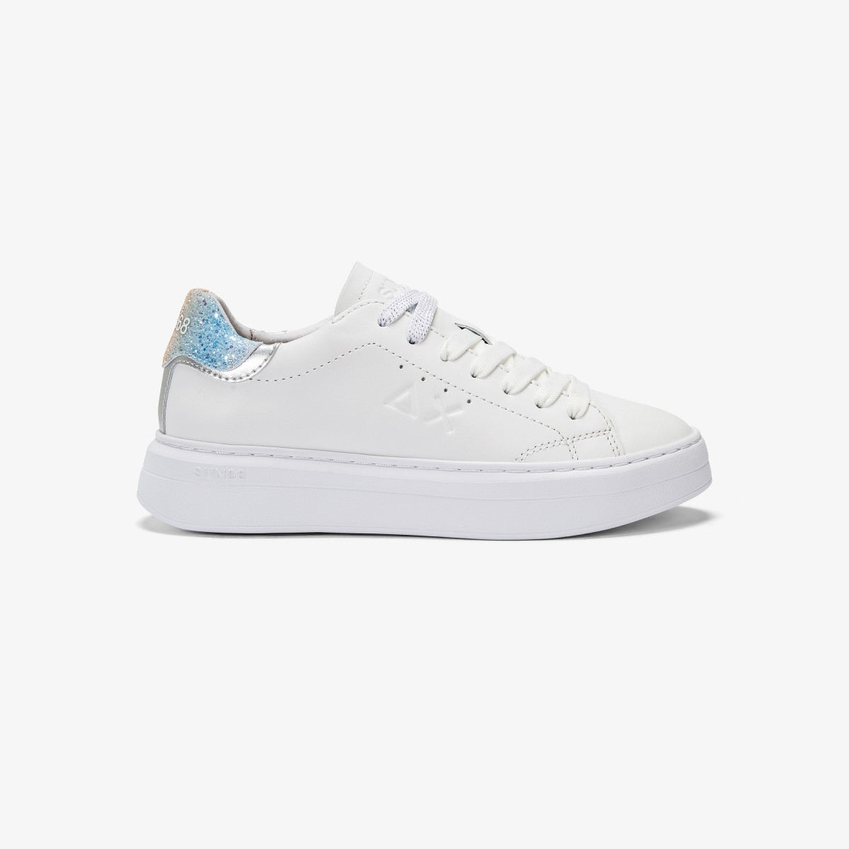 SCARPE SUN68 GRACE LEATHER FONDO CASSETTA BIANCO ARGENTO