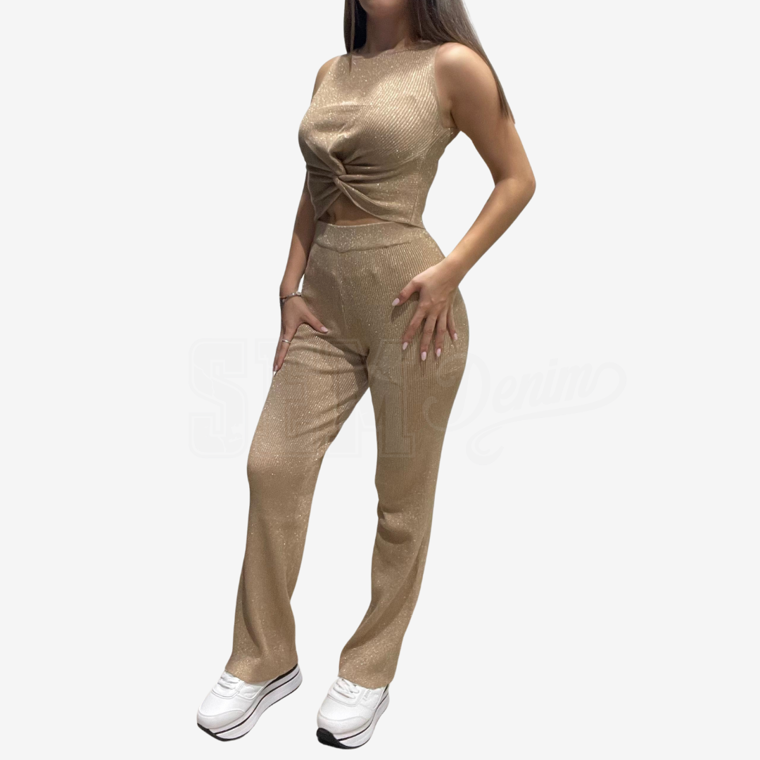 COORDINATO SEM CLOTILDE TOP SMANICATO + PANTALONE IN MAGLIA