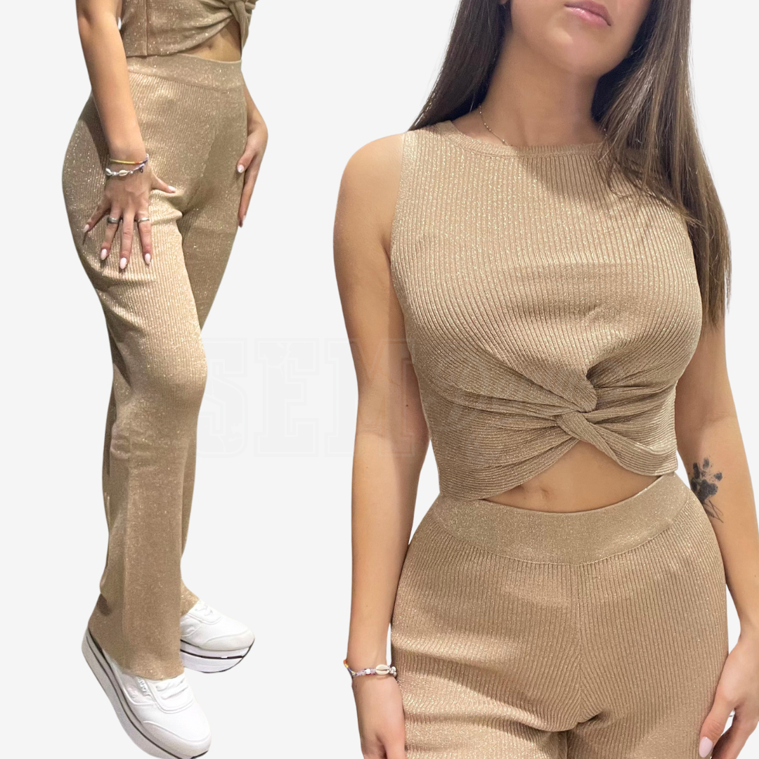 COORDINATO SEM CLOTILDE TOP SMANICATO + PANTALONE IN MAGLIA