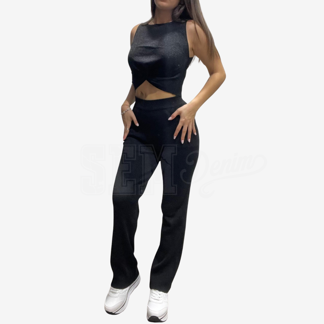 COORDINATO SEM CLOTILDE TOP SMANICATO + PANTALONE IN MAGLIA