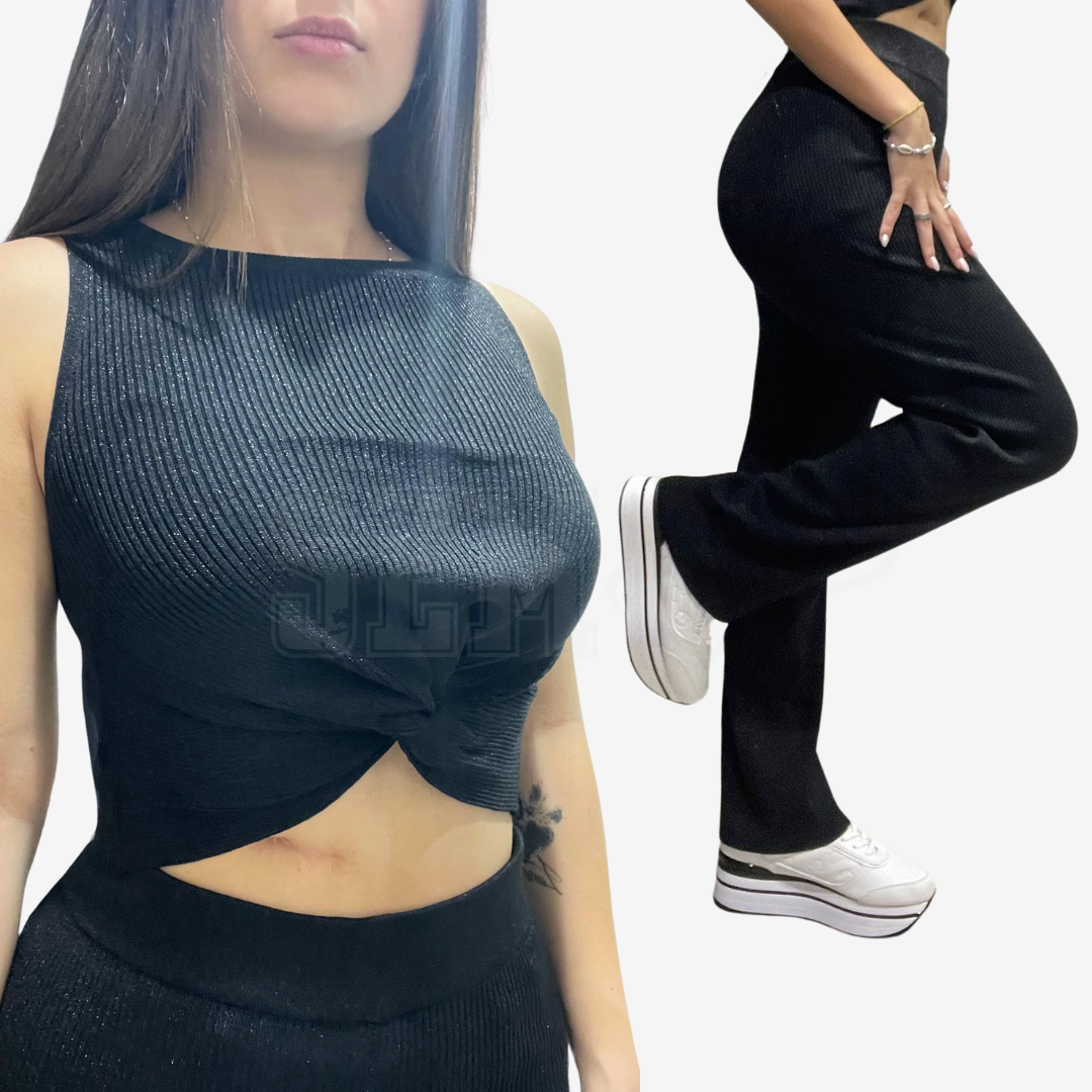 COORDINATO SEM CLOTILDE TOP SMANICATO + PANTALONE IN MAGLIA