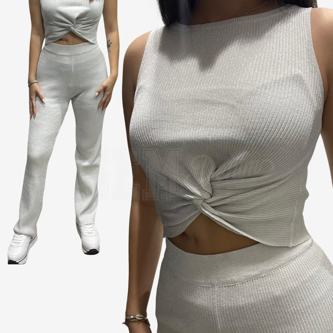COORDINATO SEM CLOTILDE TOP SMANICATO + PANTALONE IN MAGLIA