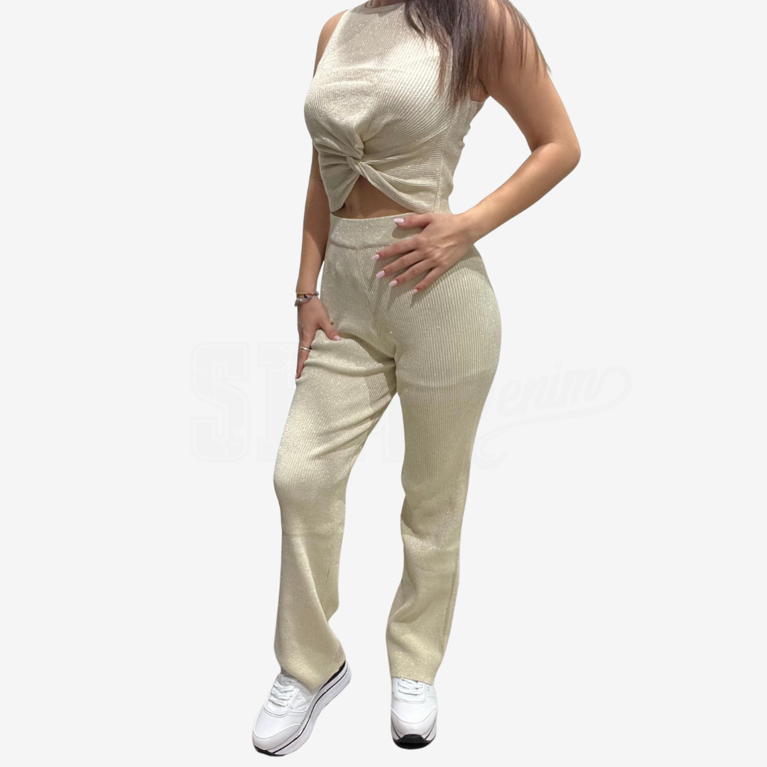 COORDINATO SEM CLOTILDE TOP SMANICATO + PANTALONE IN MAGLIA