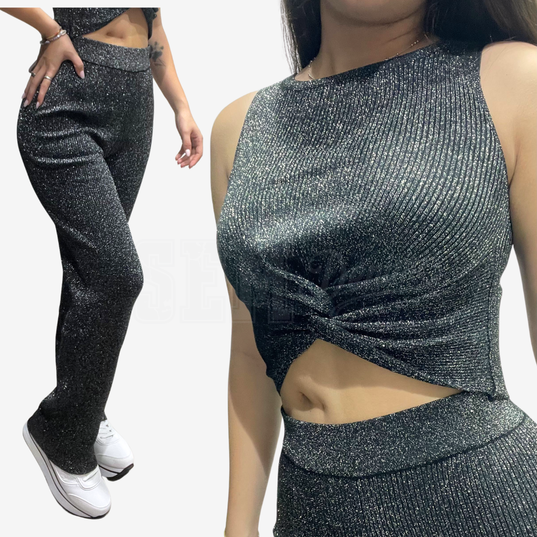 COORDINATO SEM CLOTILDE TOP SMANICATO + PANTALONE IN MAGLIA