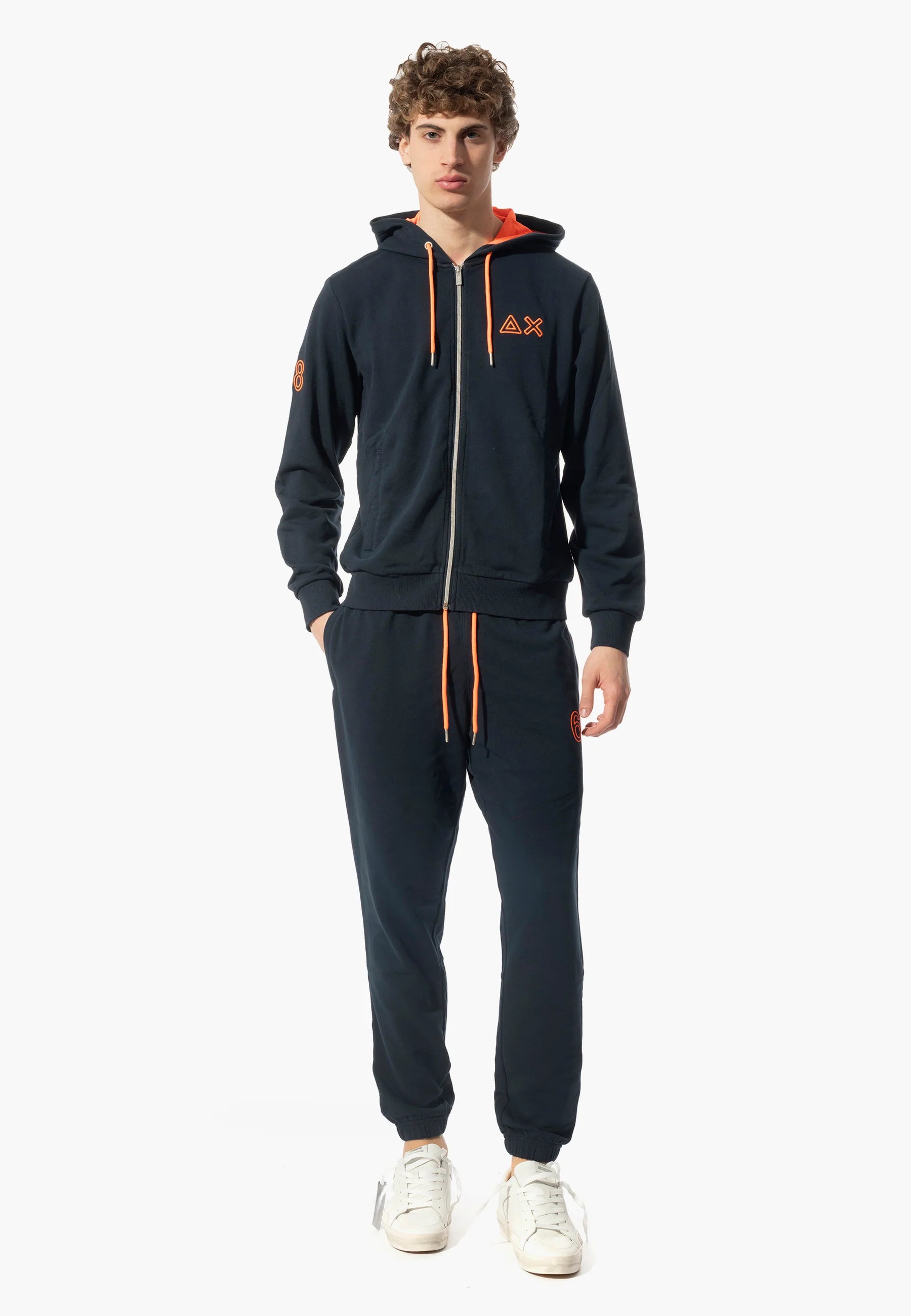 JOGGER SUN68 PANTALONE LOGO BIG FLUO IN FELPA FLEECE