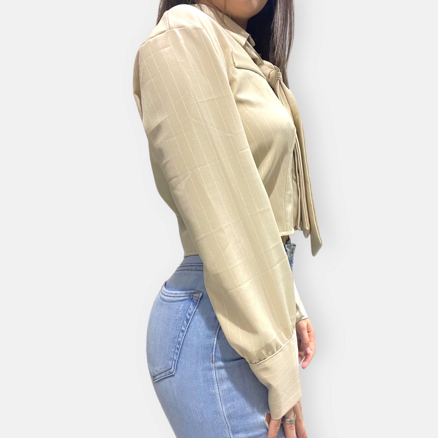 CAMICIA BRIGIDA CROP GESSATO CON CRAVATTINA