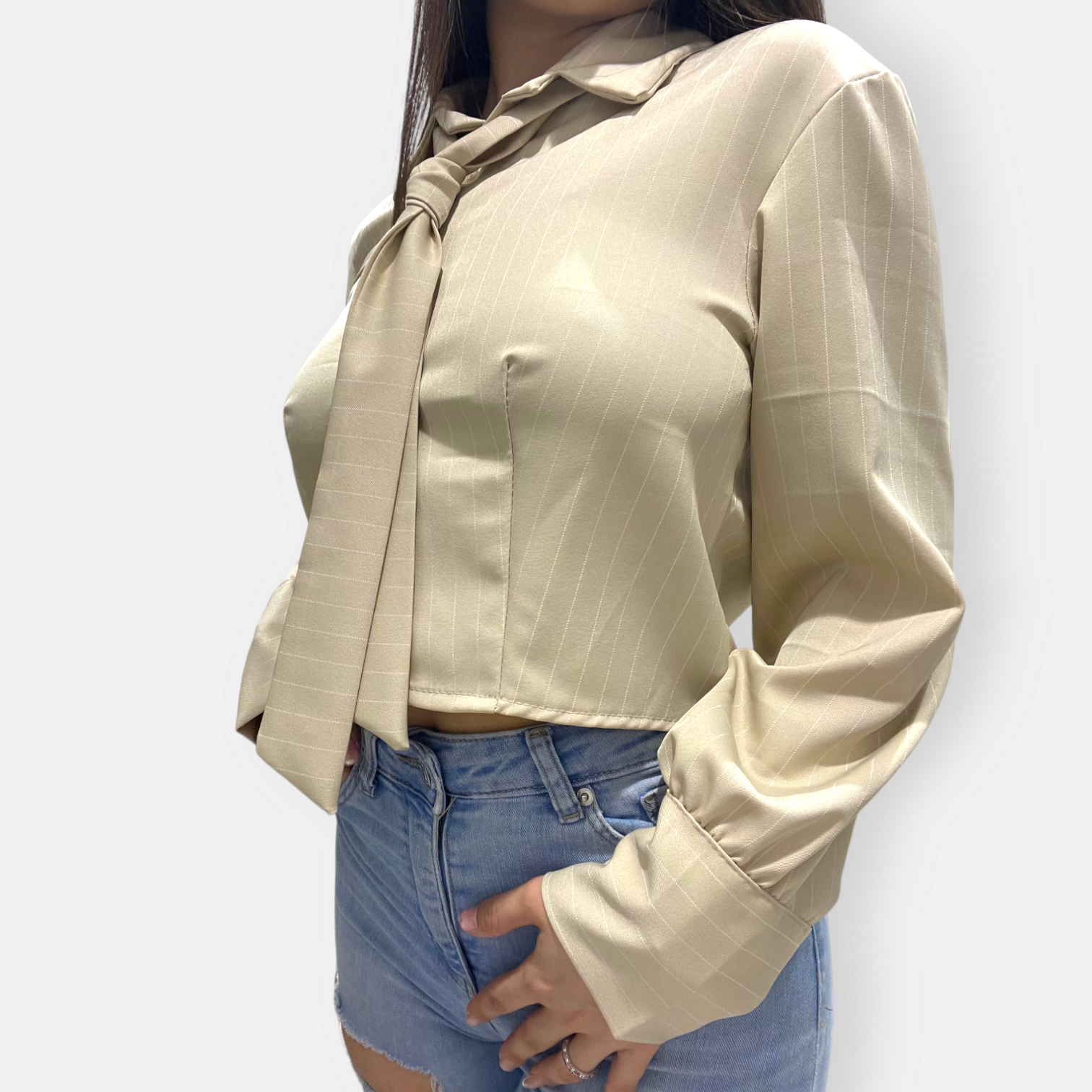 CAMICIA BRIGIDA CROP GESSATO CON CRAVATTINA