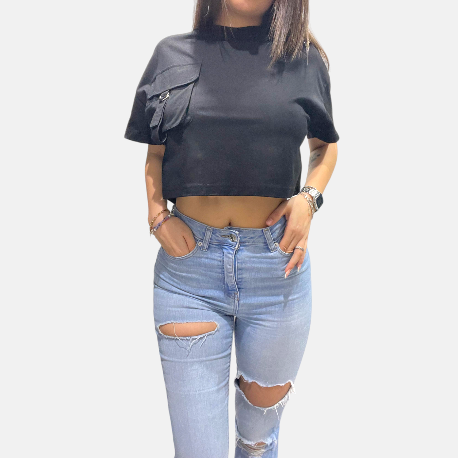 TSHIRT ELISABETTA CROP OVERSIZE CON TASCHINO