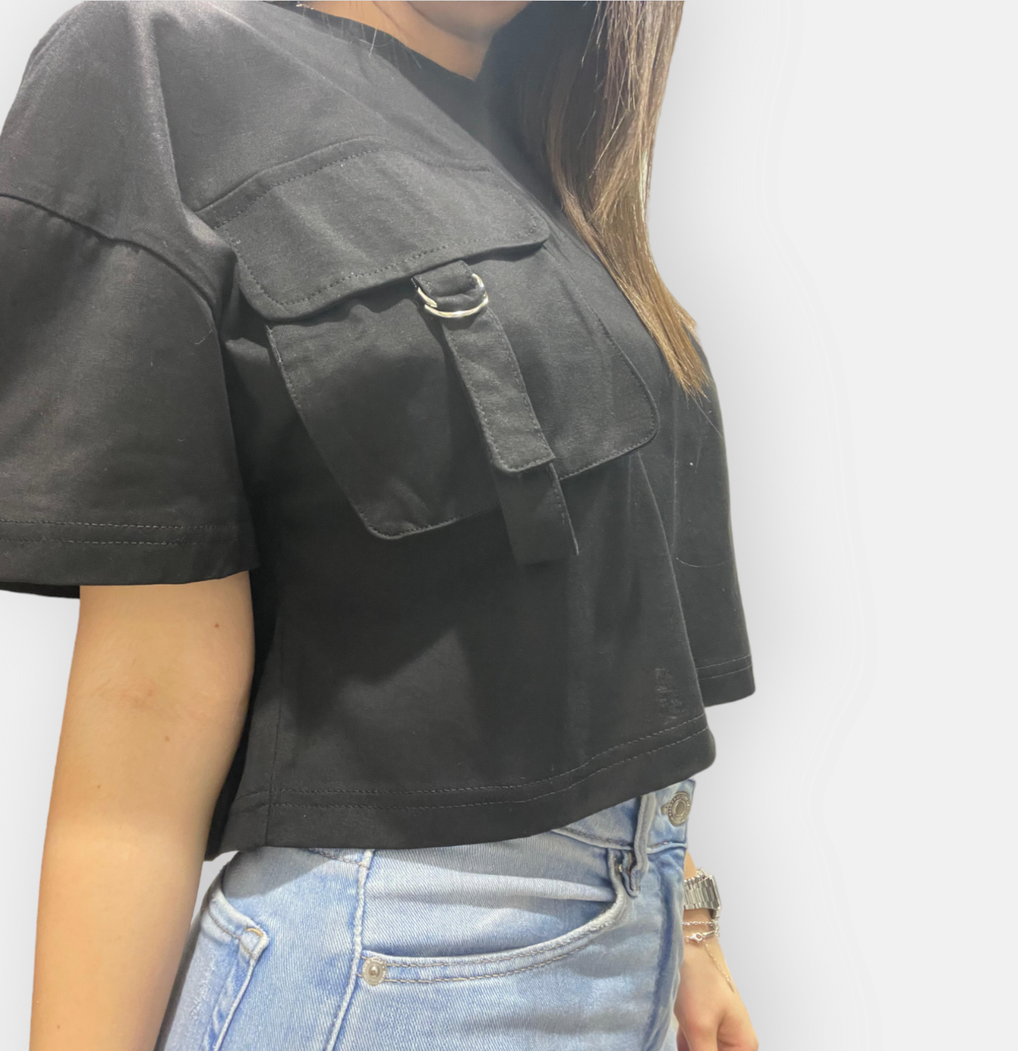 TSHIRT ELISABETTA CROP OVERSIZE CON TASCHINO