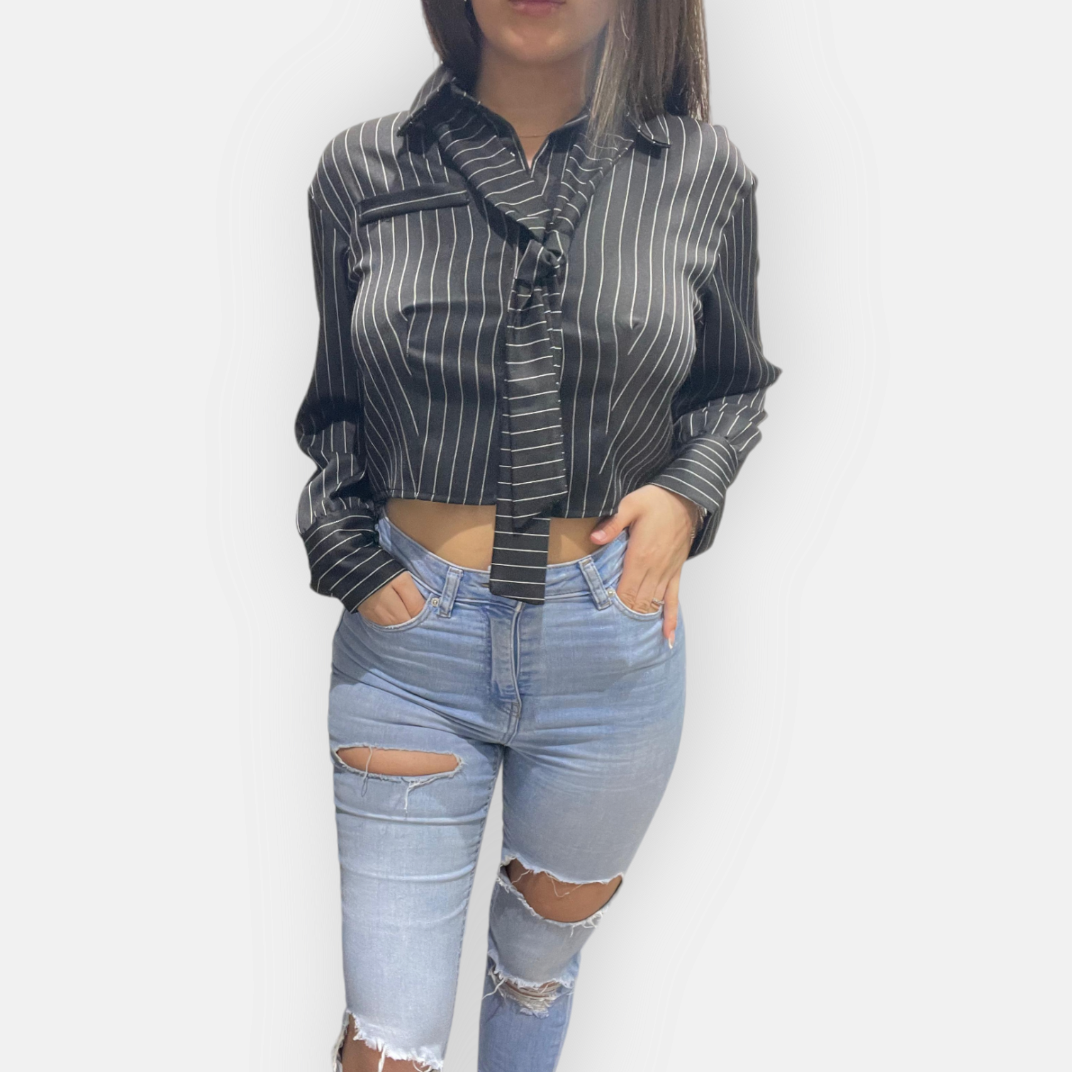 CAMICIA BRIGIDA CROP GESSATO CON CRAVATTINA