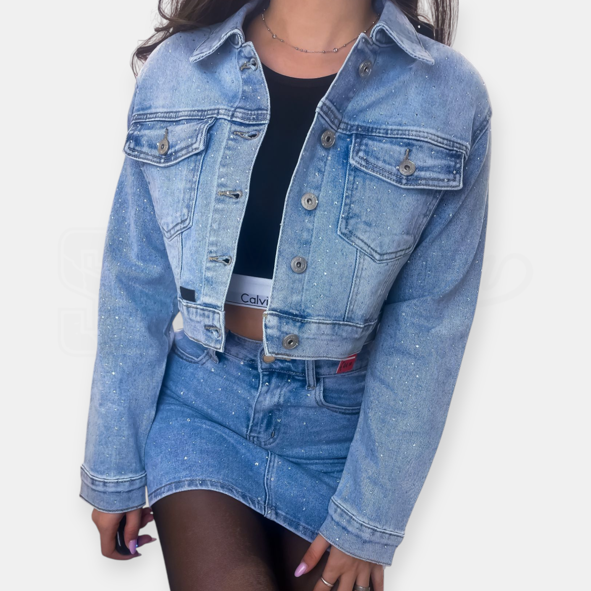 GIACCA OVER CROP SEM RUBY IN DENIM FULL STRASS