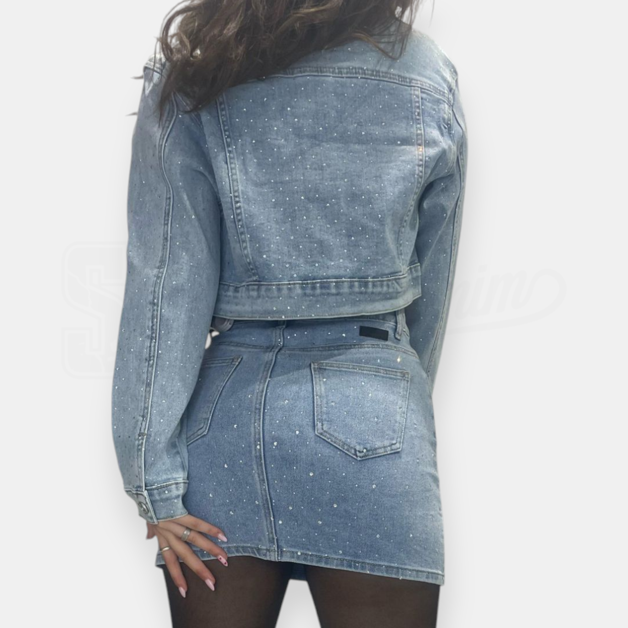 GONNA SEM RAYSSA MINI IN DENIM FULL STRASS
