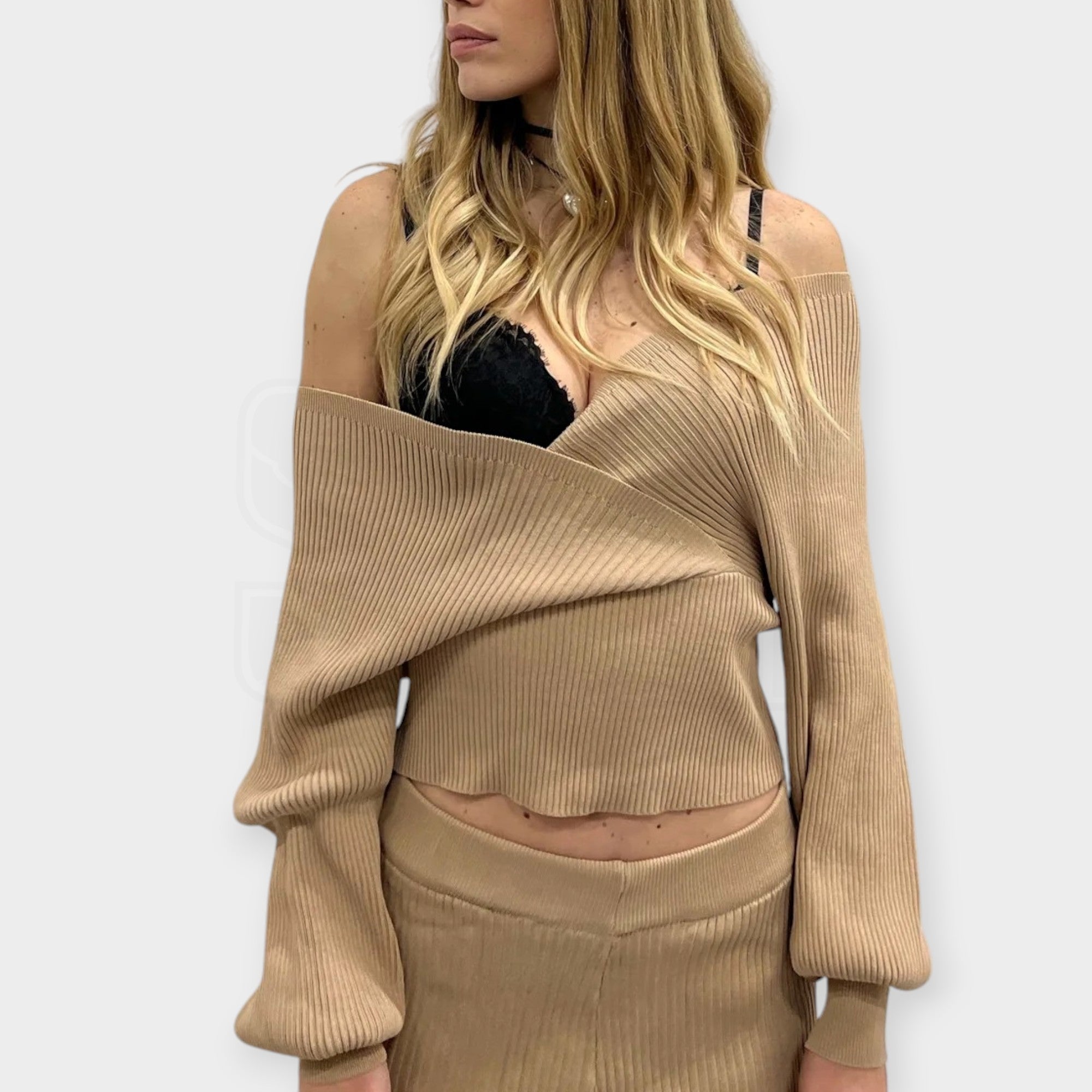COORDINATO SEM N TESS. MAGLIA: PANT PALAZZO + MAGL BAT CROP