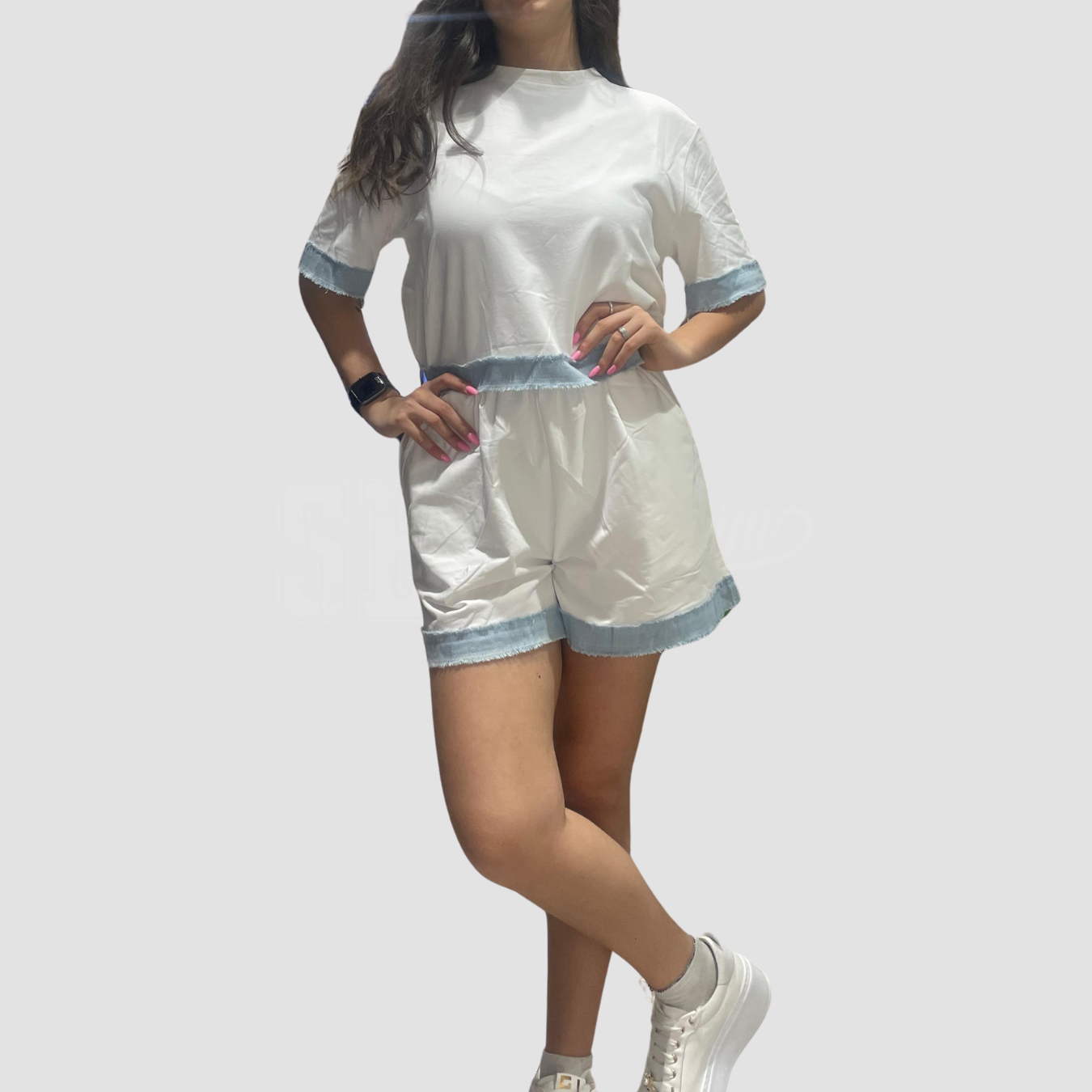 COORDINATO TSHIRT OVER E PANTALONCINO BORDI IN DENIM