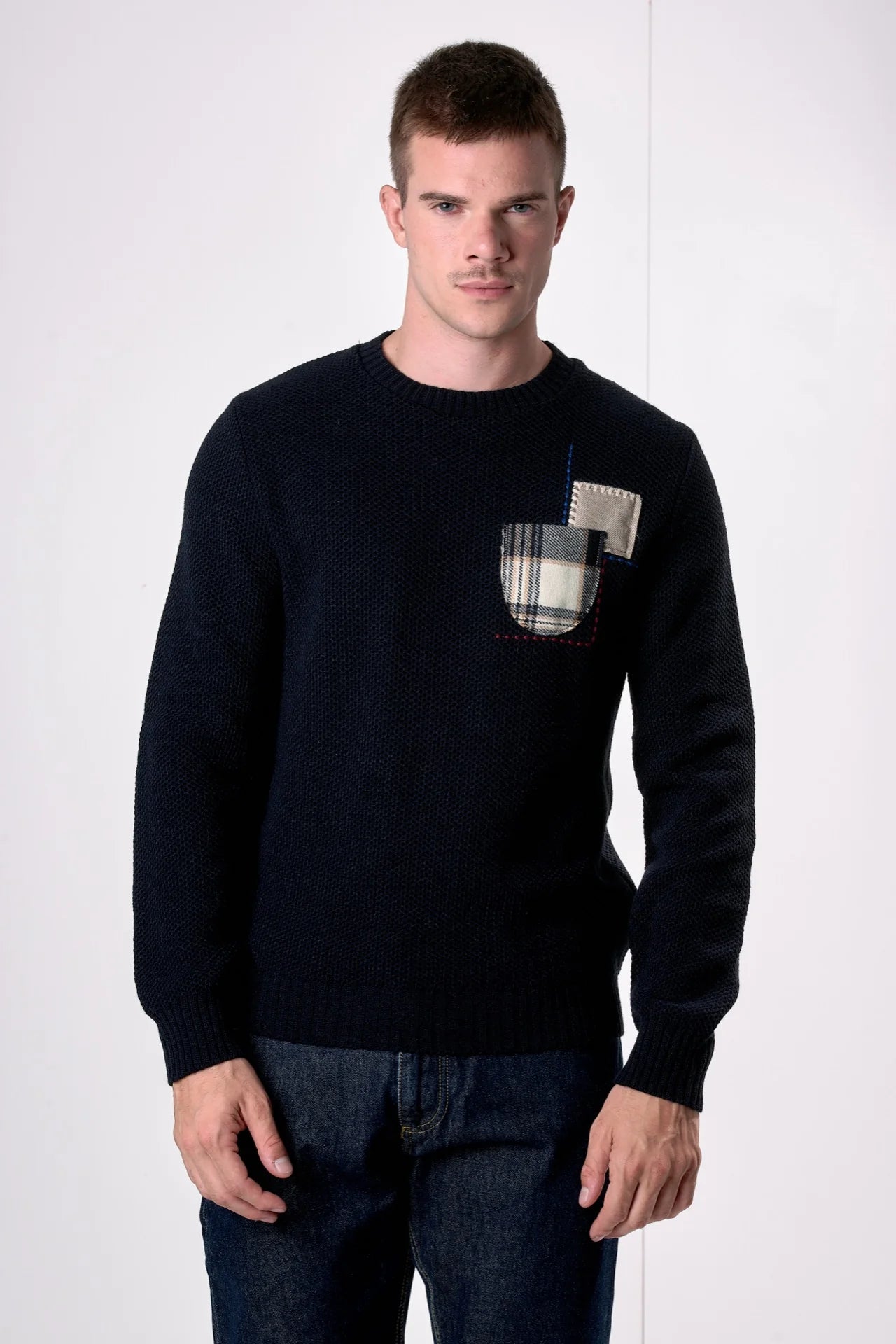 MAGLIONE V2 BRAND OCCHIO DI PERNICE PATCHWORK BLU