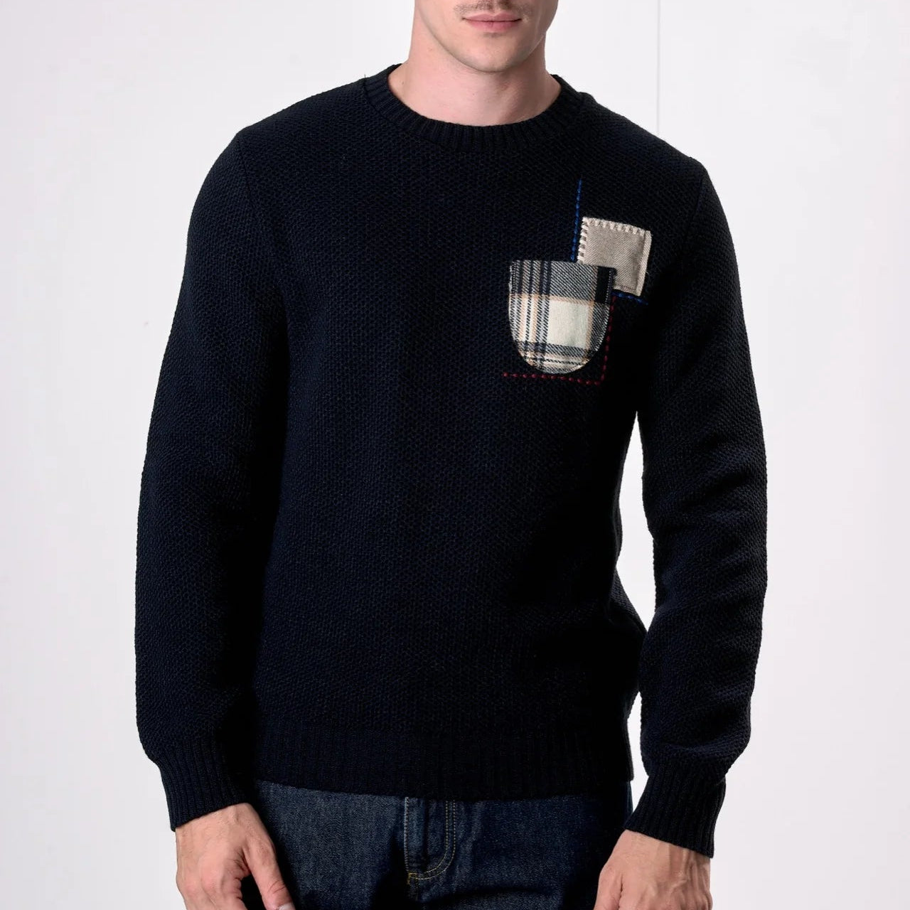 MAGLIONE V2 BRAND OCCHIO DI PERNICE PATCHWORK BLU