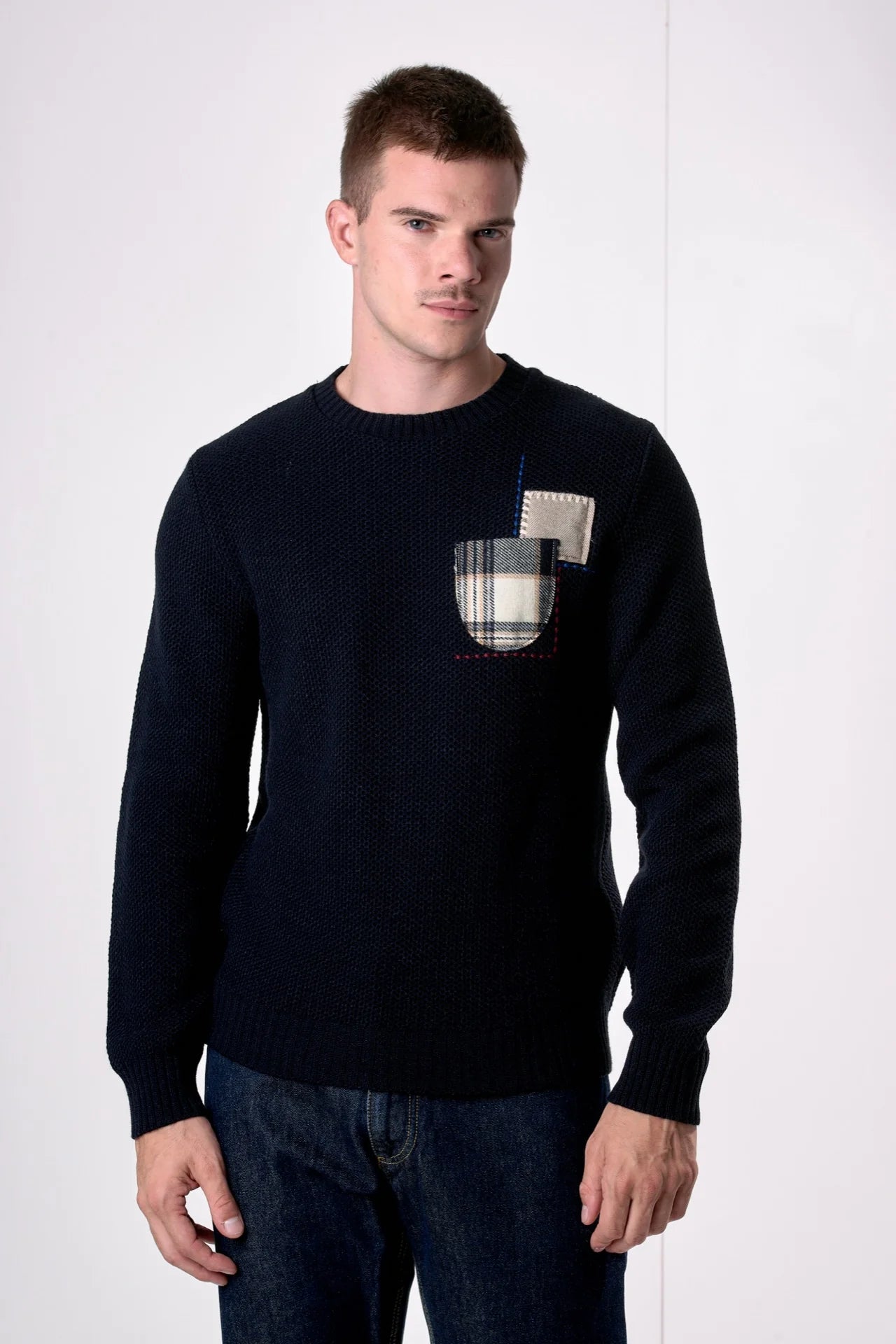 MAGLIONE V2 BRAND OCCHIO DI PERNICE PATCHWORK BLU