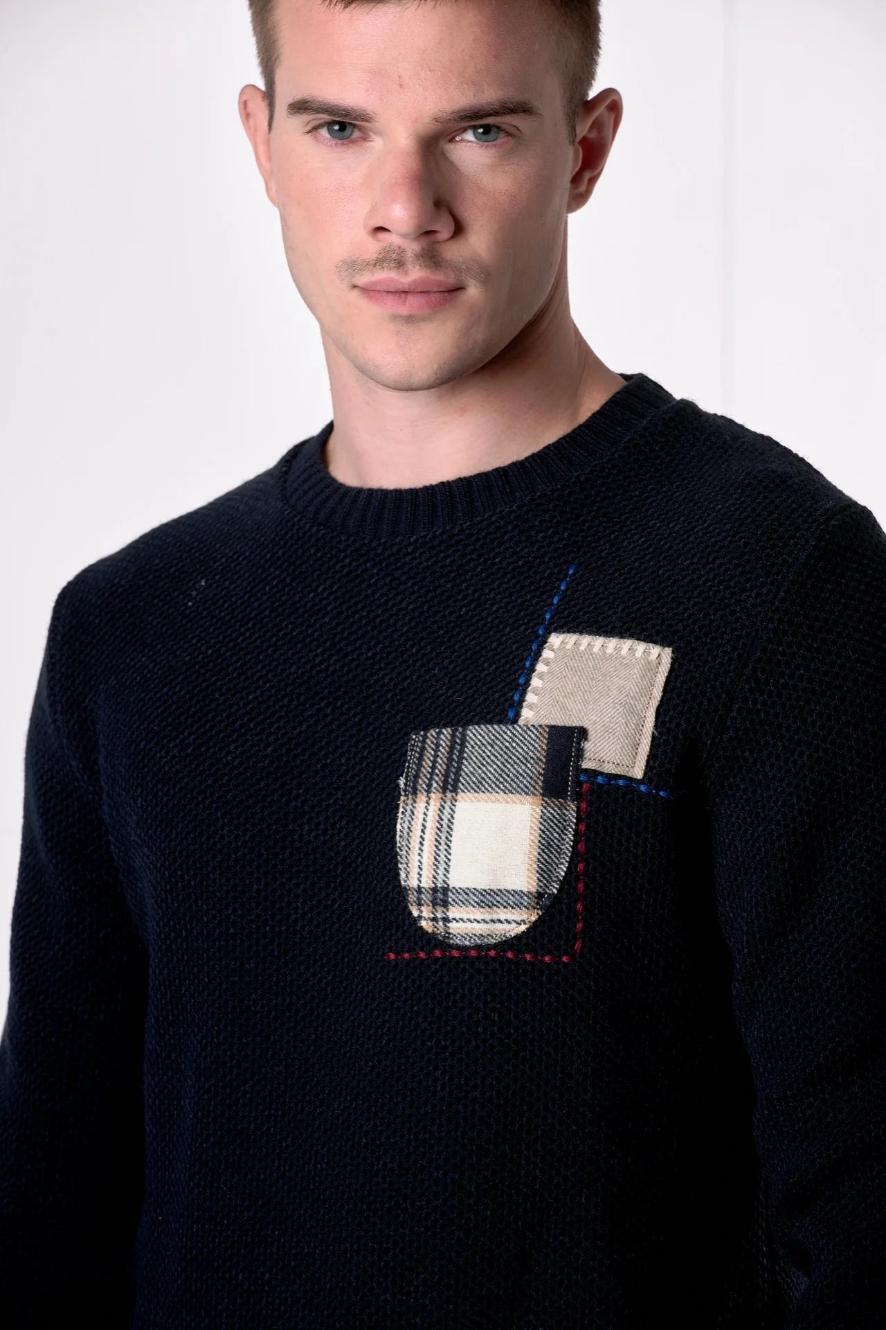 MAGLIONE V2 BRAND OCCHIO DI PERNICE PATCHWORK BLU