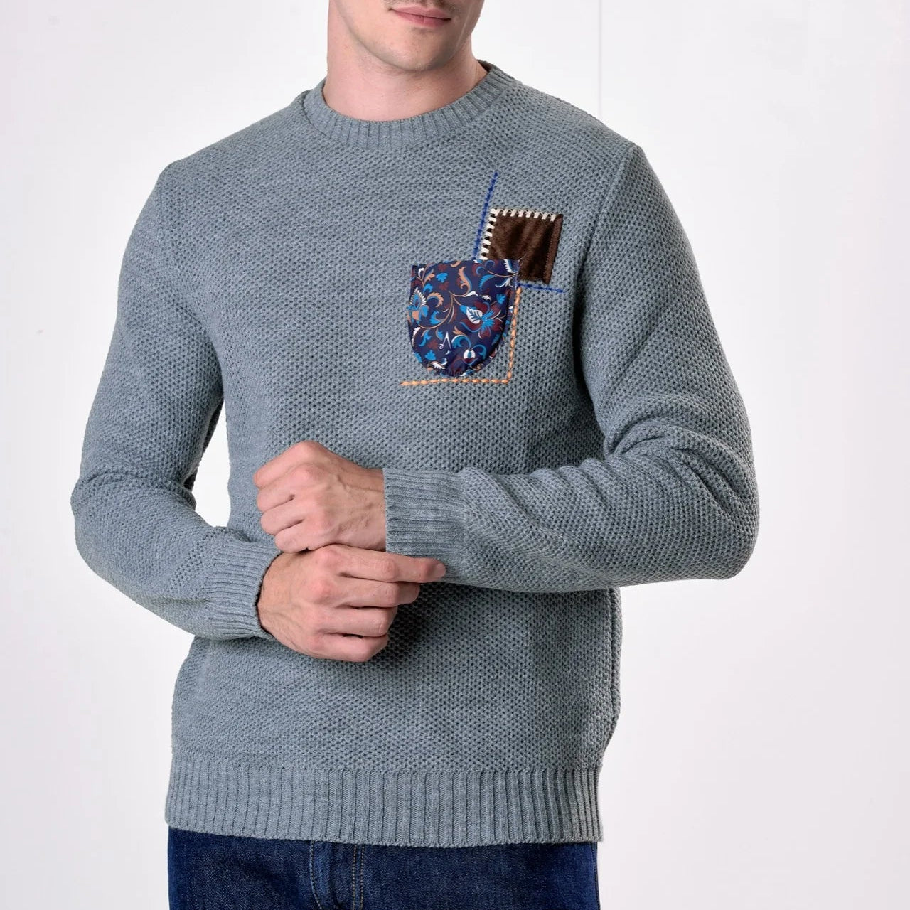 MAGLIONE V2 BRAND OCCHIO DI PERNICE PATCHWORK GRIGIO