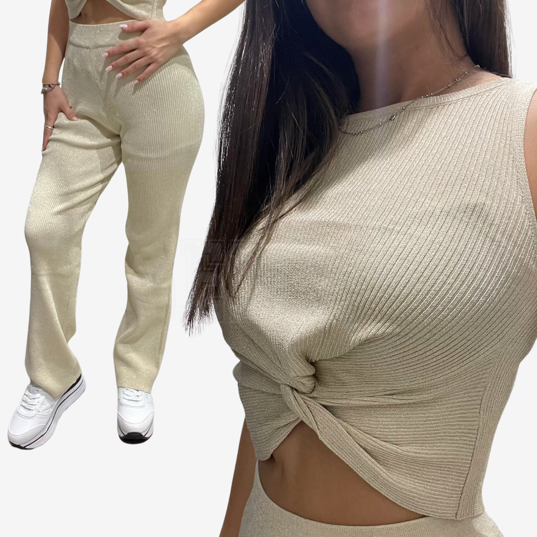 COORDINATO SEM CLOTILDE TOP SMANICATO + PANTALONE IN MAGLIA