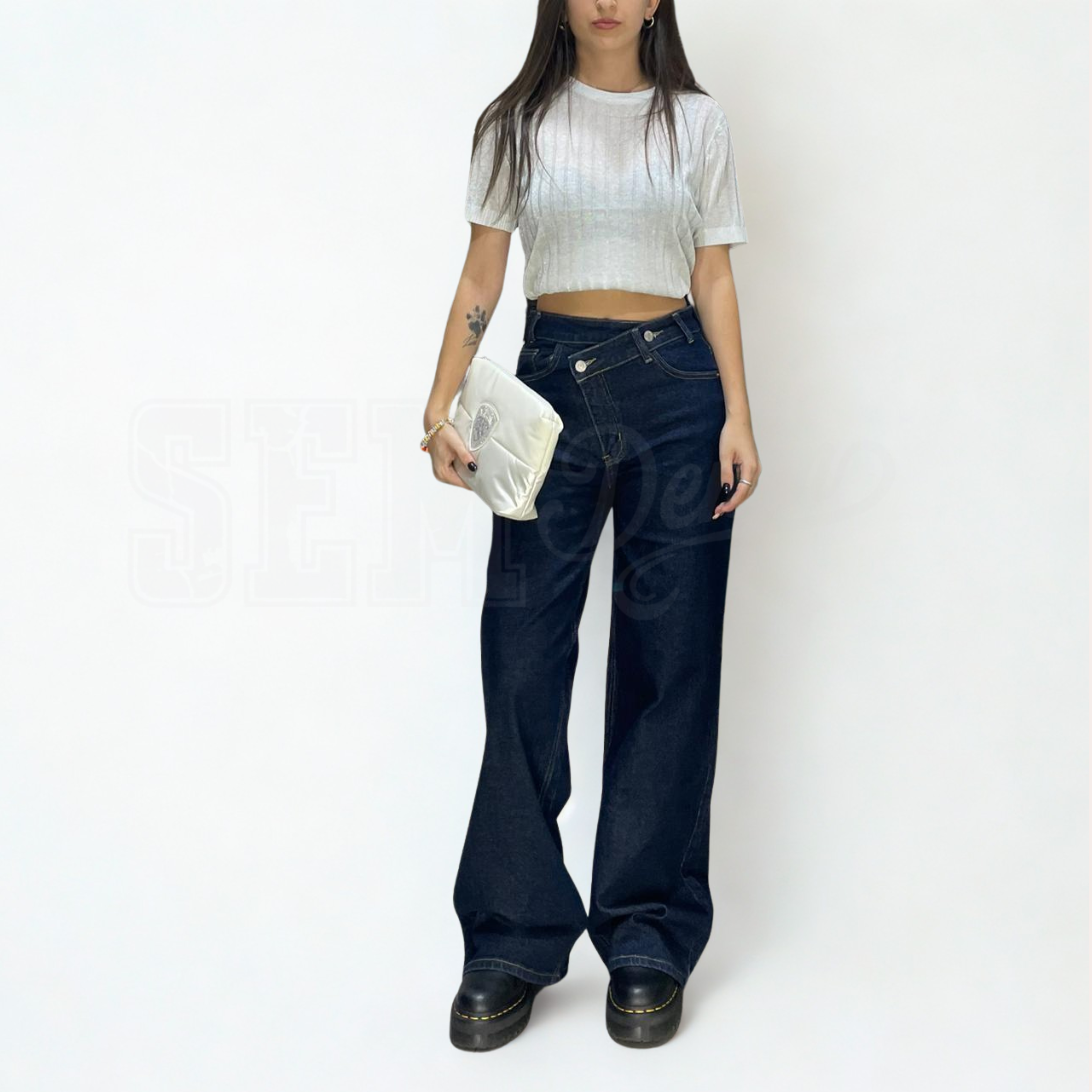 JEANS SEM CATIA WIDE FIT CHIUSURA STORTA V.ALTA LAV. SCURO