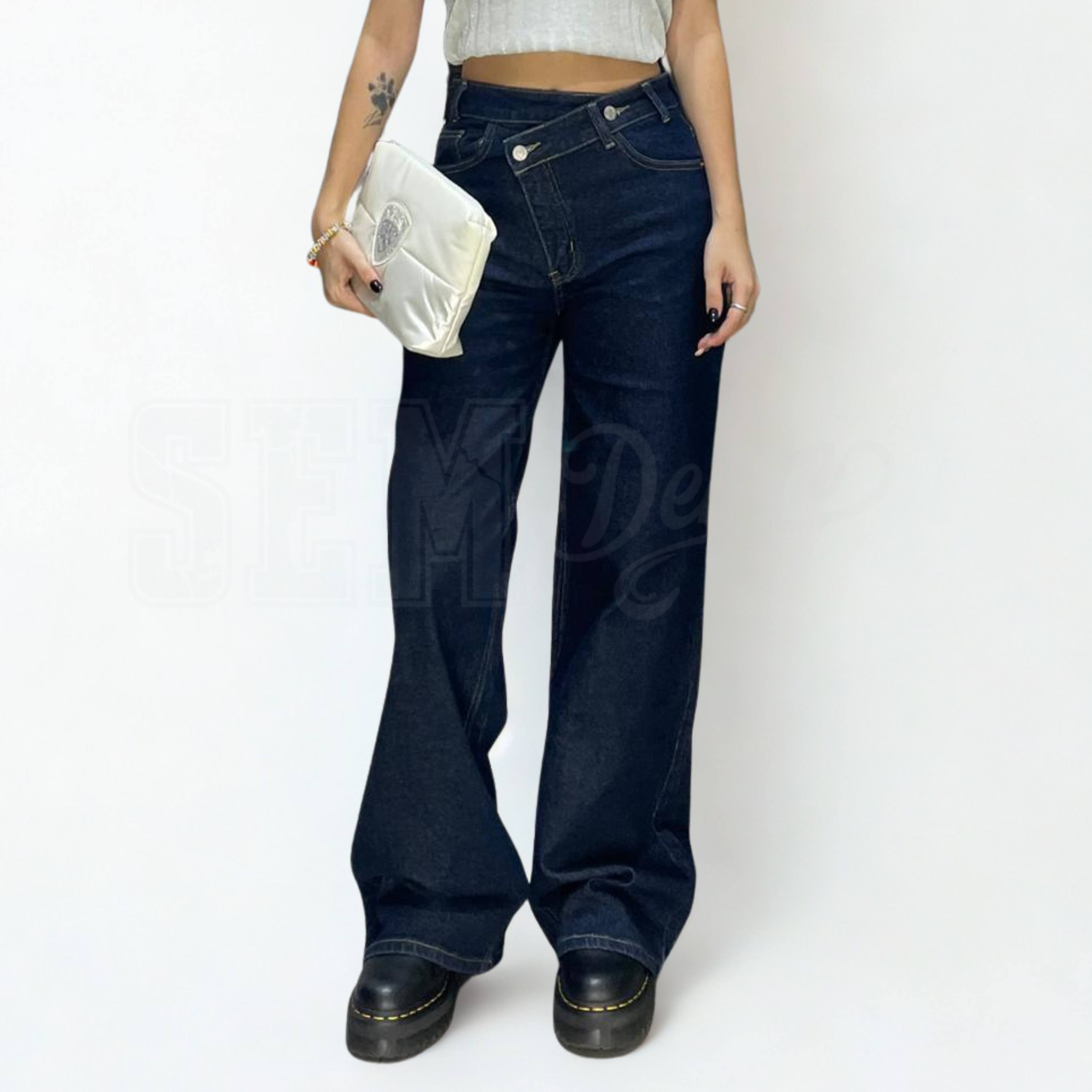 JEANS SEM CATIA WIDE FIT CHIUSURA STORTA V.ALTA LAV. SCURO