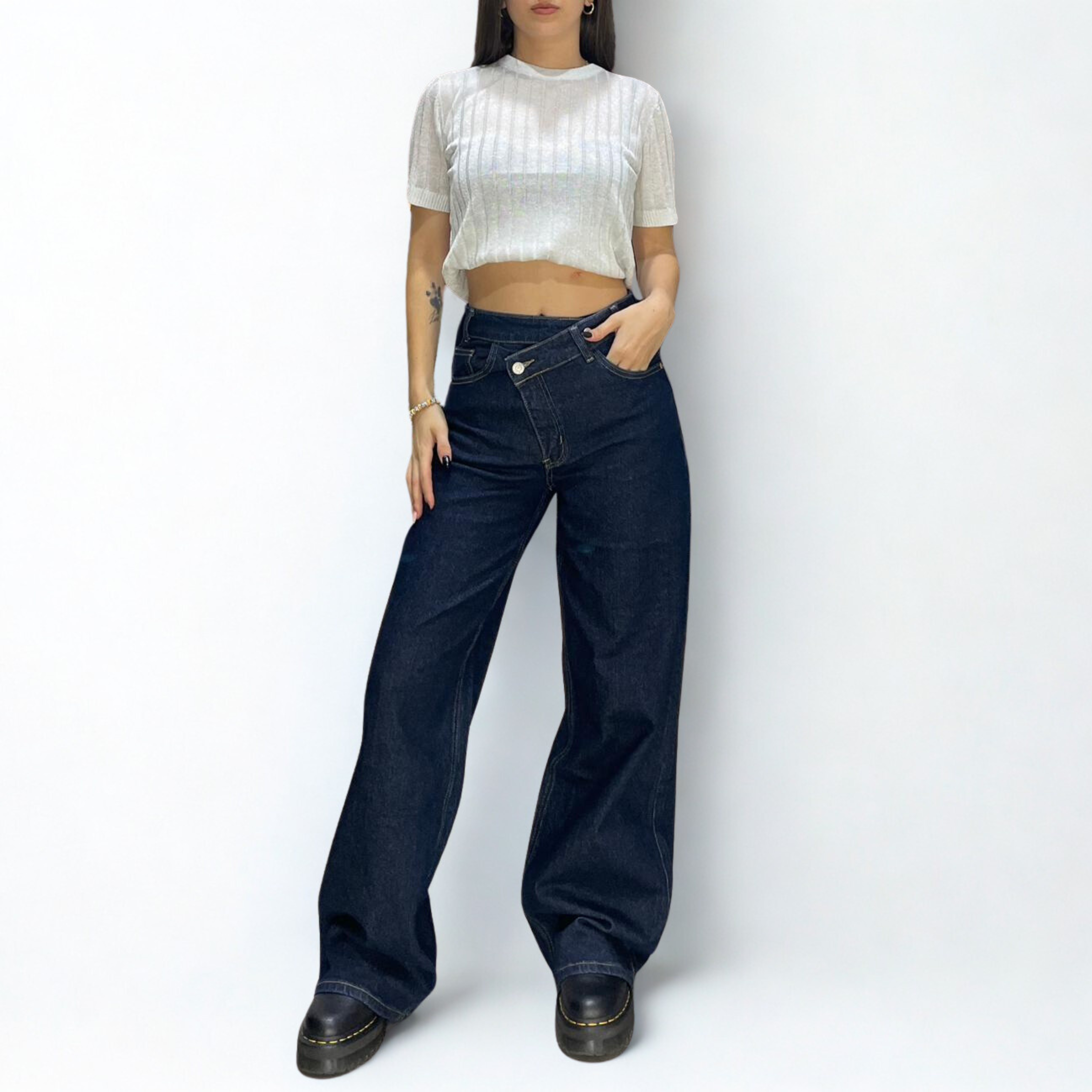 JEANS SEM CATIA WIDE FIT CHIUSURA STORTA V.ALTA LAV. SCURO