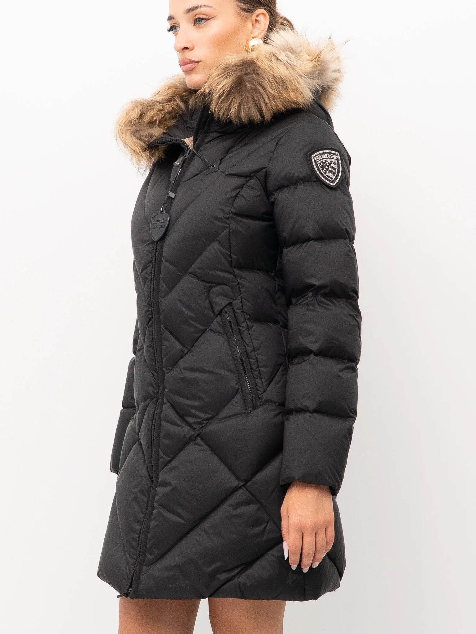 PIUMINO LUNGO BLAUER ALTHEA IMB. PIUMA CON PELO TRAMA SLIM