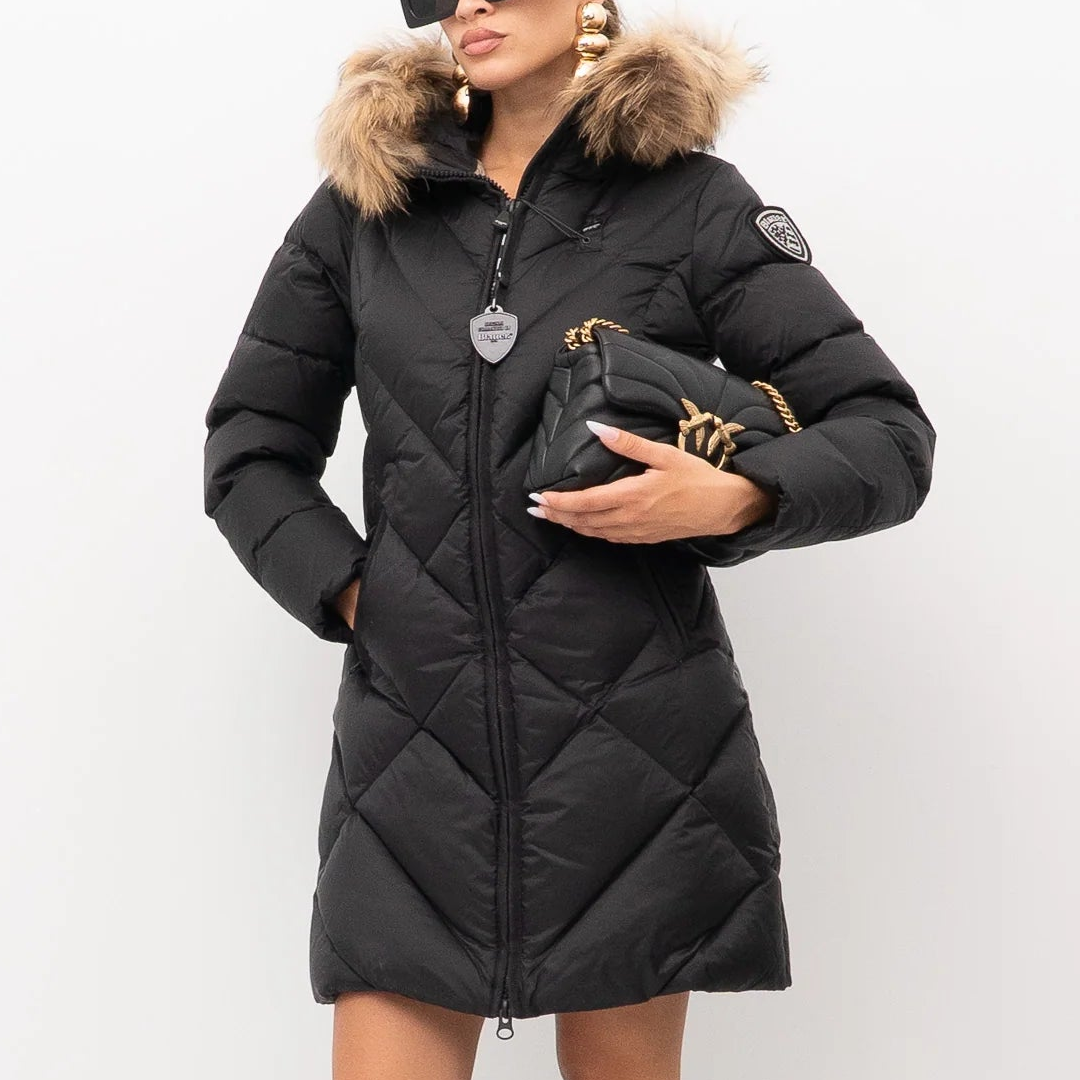 PIUMINO LUNGO BLAUER ALTHEA IMB. PIUMA CON PELO TRAMA SLIM