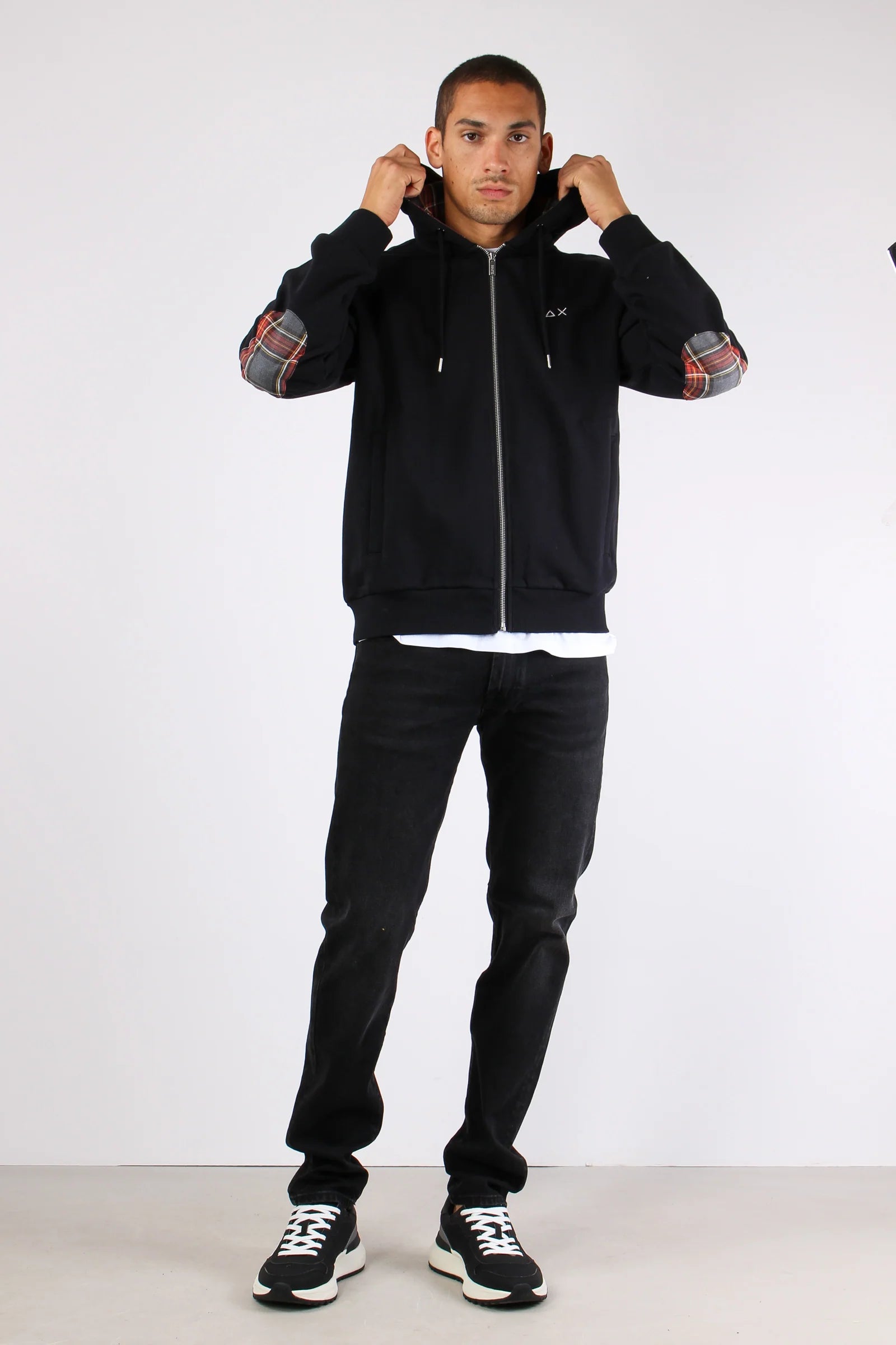 FELPA SUN68 ZIP CONTRAST FABRIC BASIC FLEECE