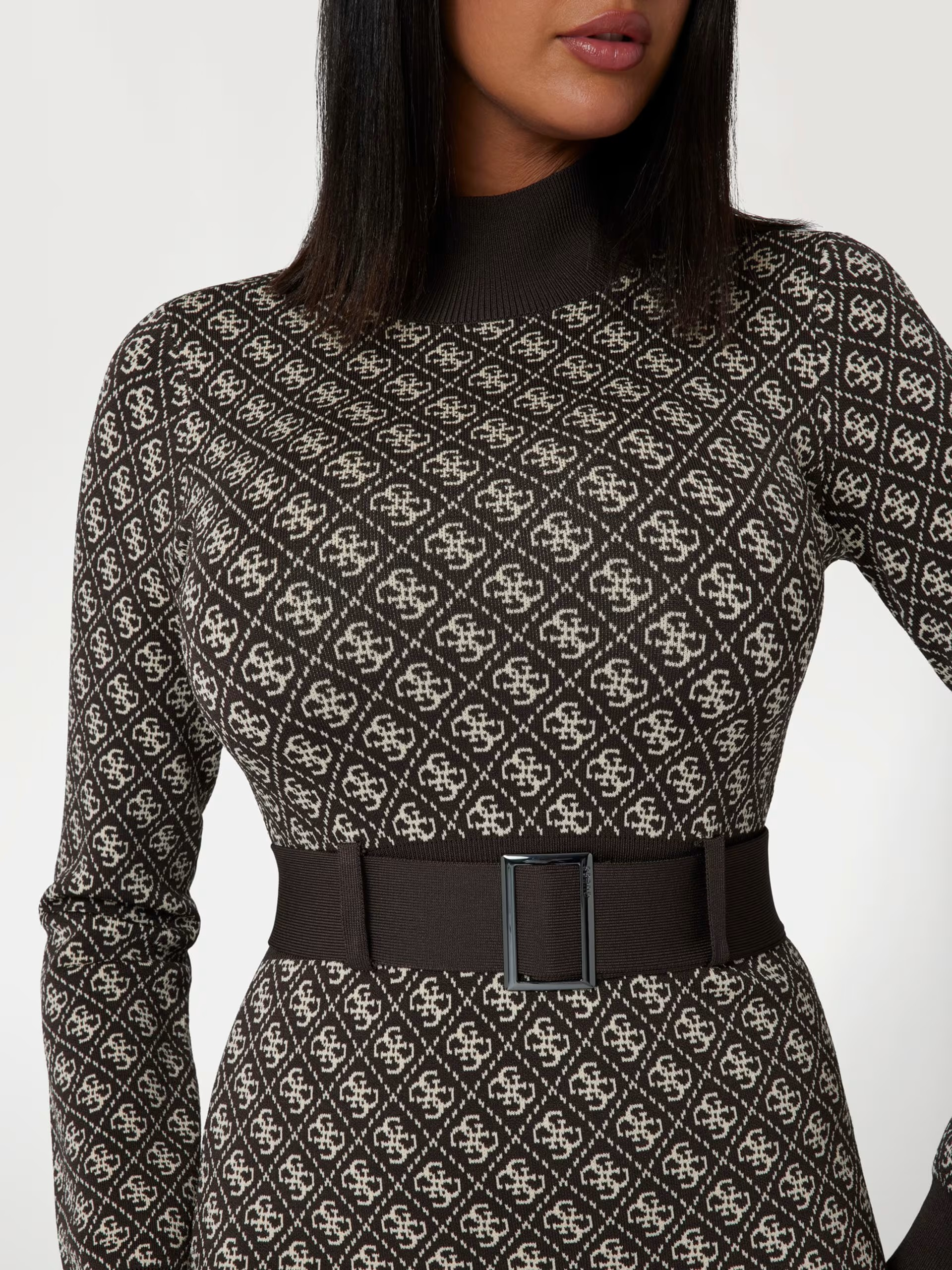 VESTITO GUESS LISE 4G ALLOVER MANICA LUNGA CON CINTA