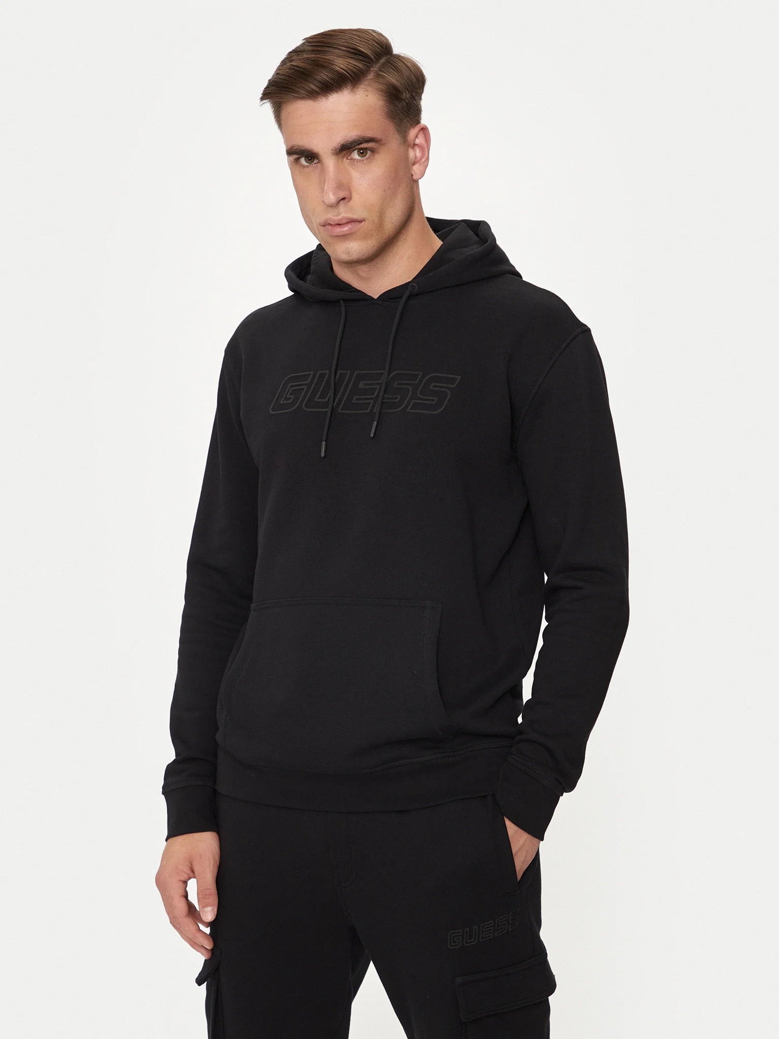 FELPA GUESS ALDWIN CAPPUCCIO CHIUSA LOGO GOMMATO