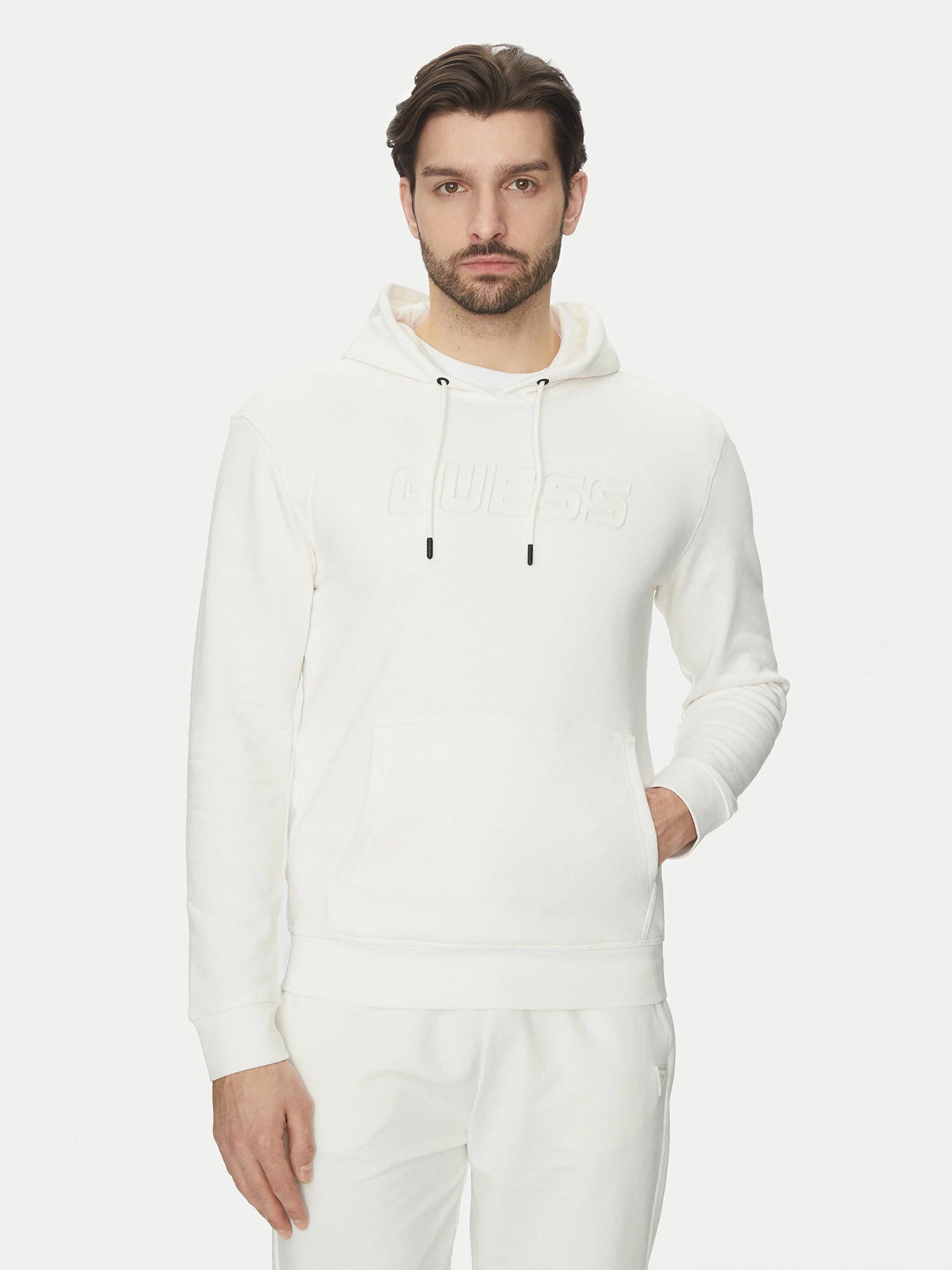 FELPA GUESS ALDWIN CAPPUCCIO CHIUSA LOGO GOMMATO