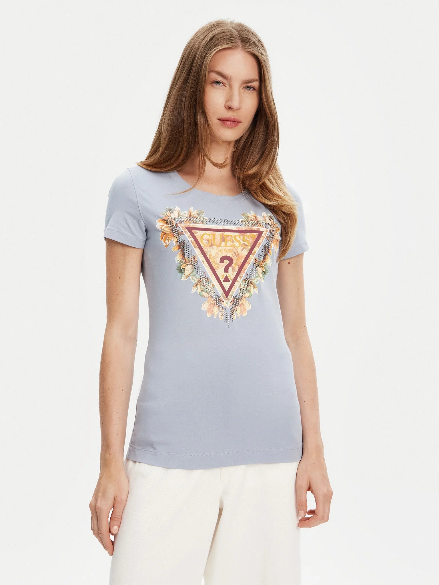TSHIRT GUESS TRIANGLE FLOWERS SLIM FIT