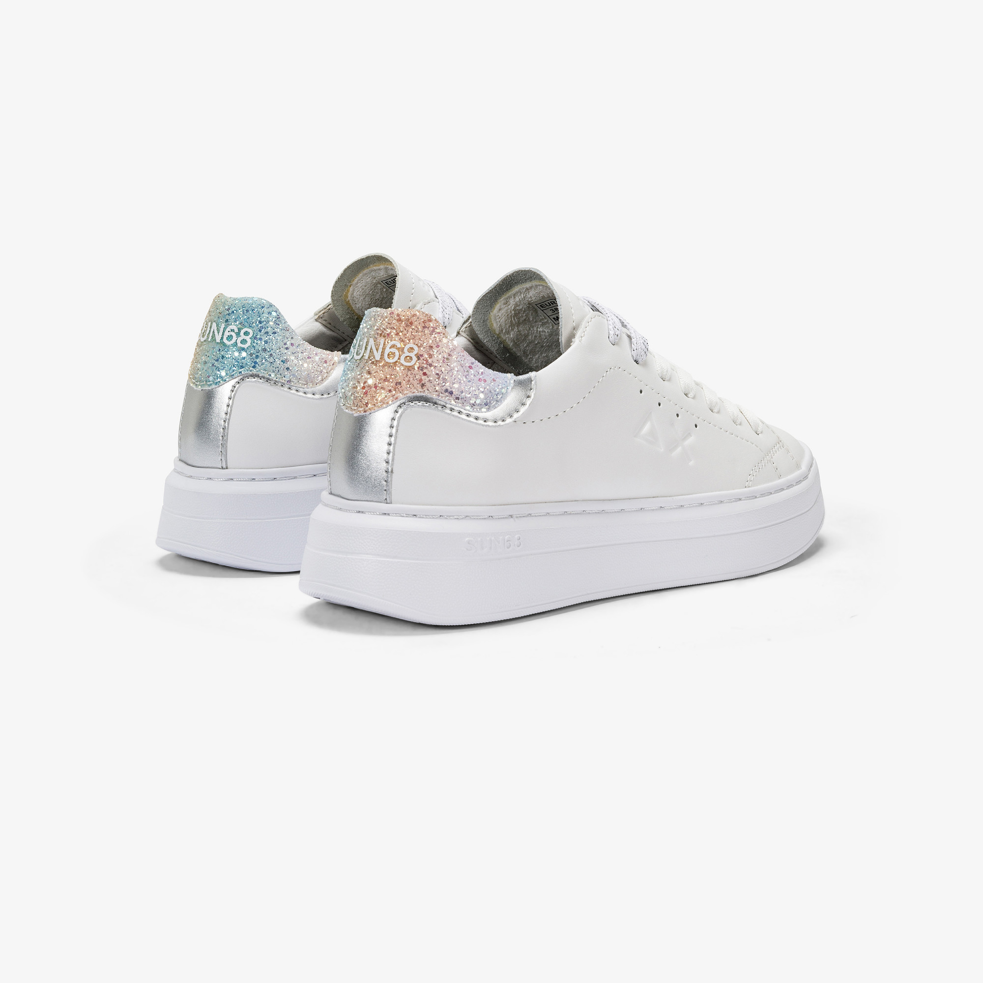 SCARPE SUN68 GRACE LEATHER FONDO CASSETTA BIANCO ARGENTO