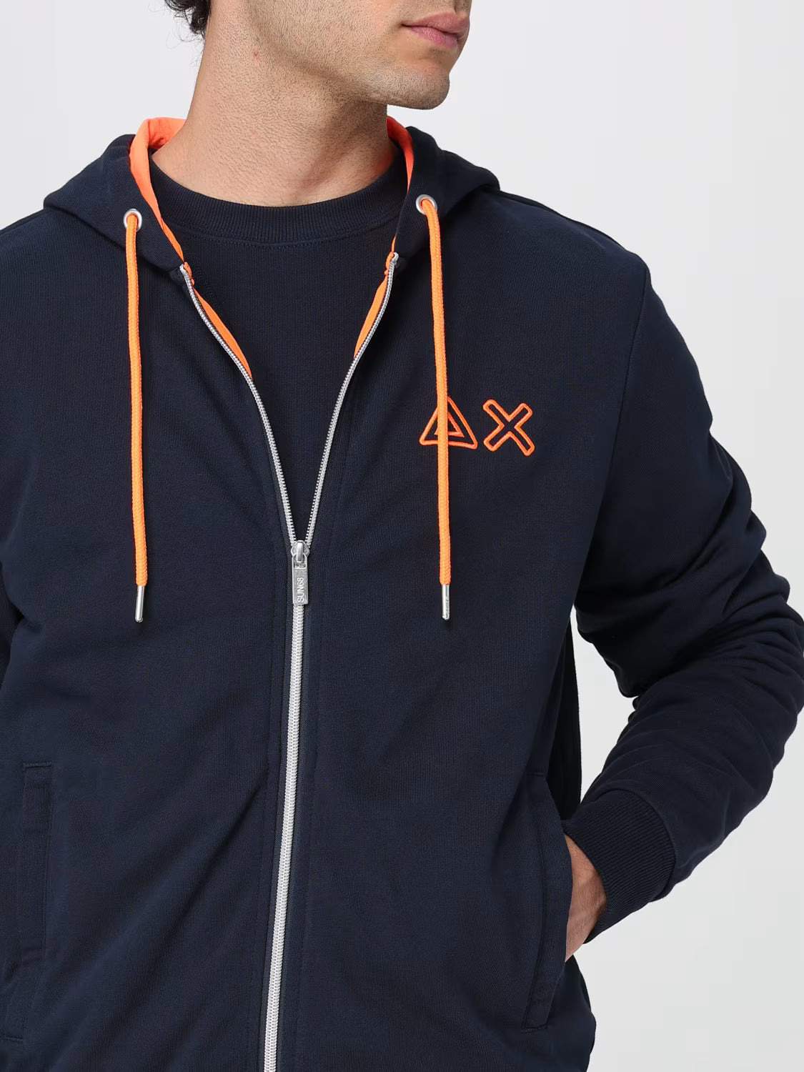 FELPA SUN68 ZIP CAPPUCCIO BIG LOGO FLUO FLEECE