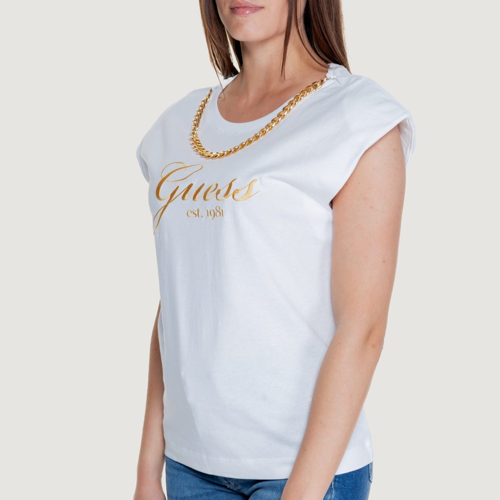 TSHIRT GUESS CRYSTAL MC CATENINA GOLD LOGO