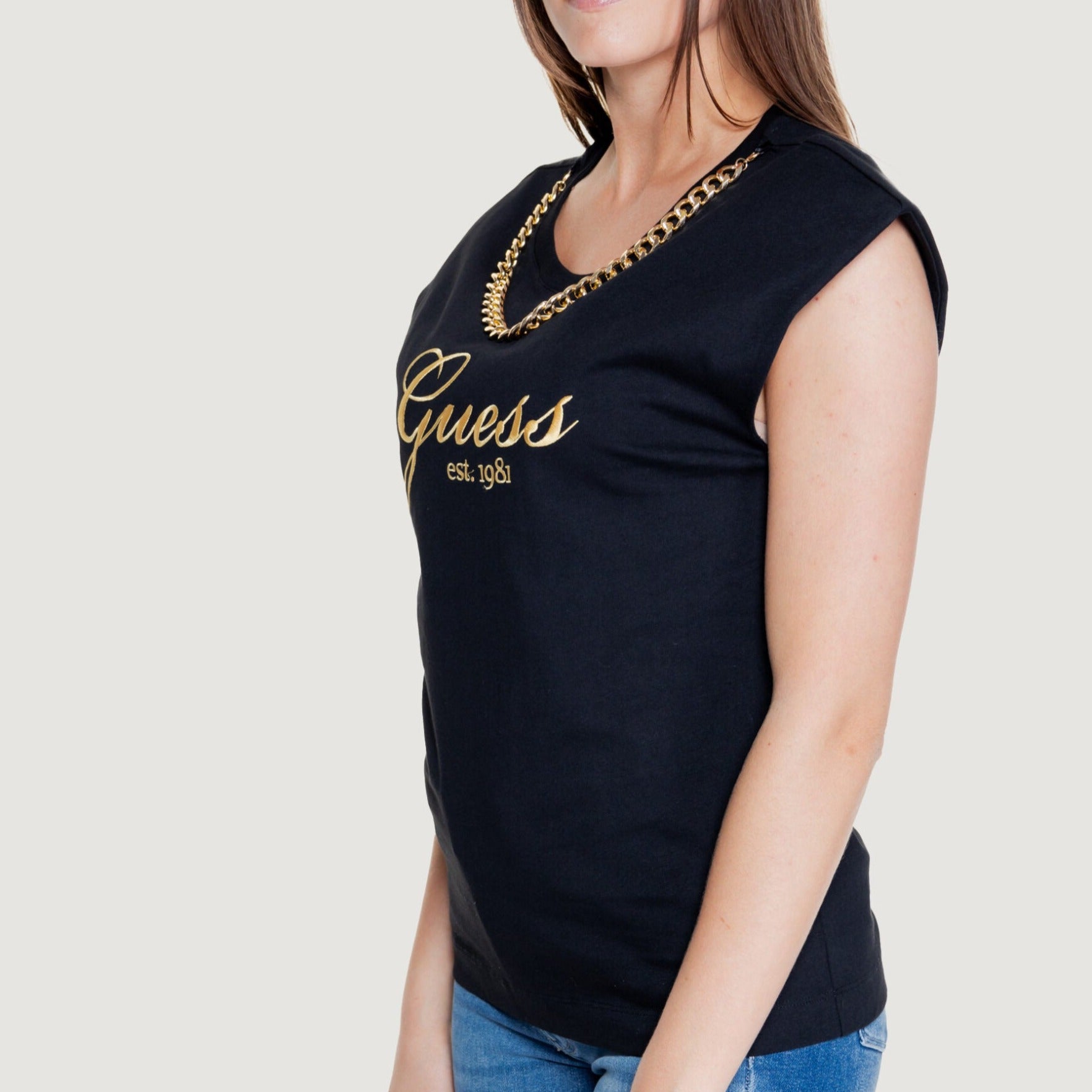 TSHIRT GUESS CRYSTAL MC CATENINA GOLD LOGO