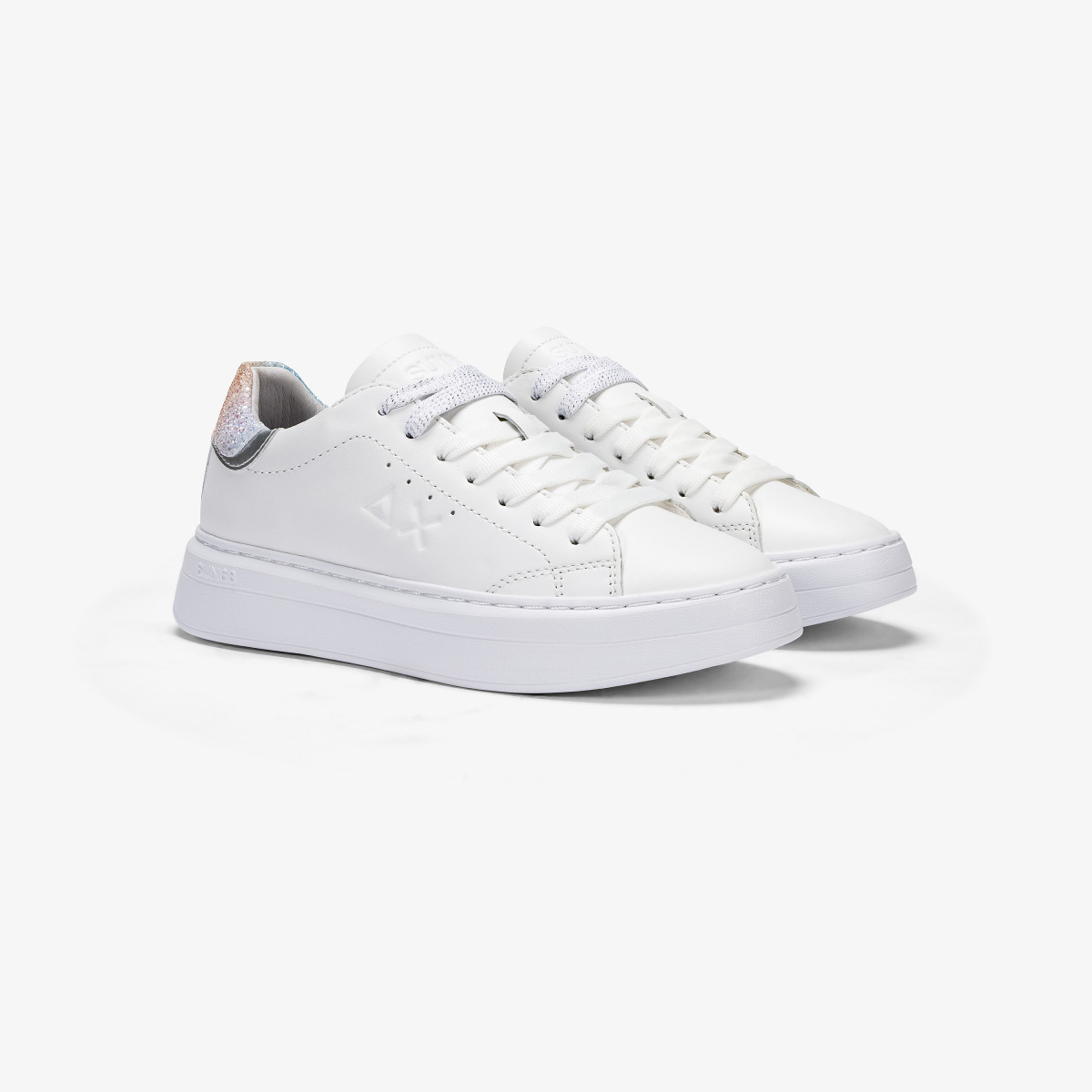 SCARPE SUN68 GRACE LEATHER FONDO CASSETTA BIANCO ARGENTO